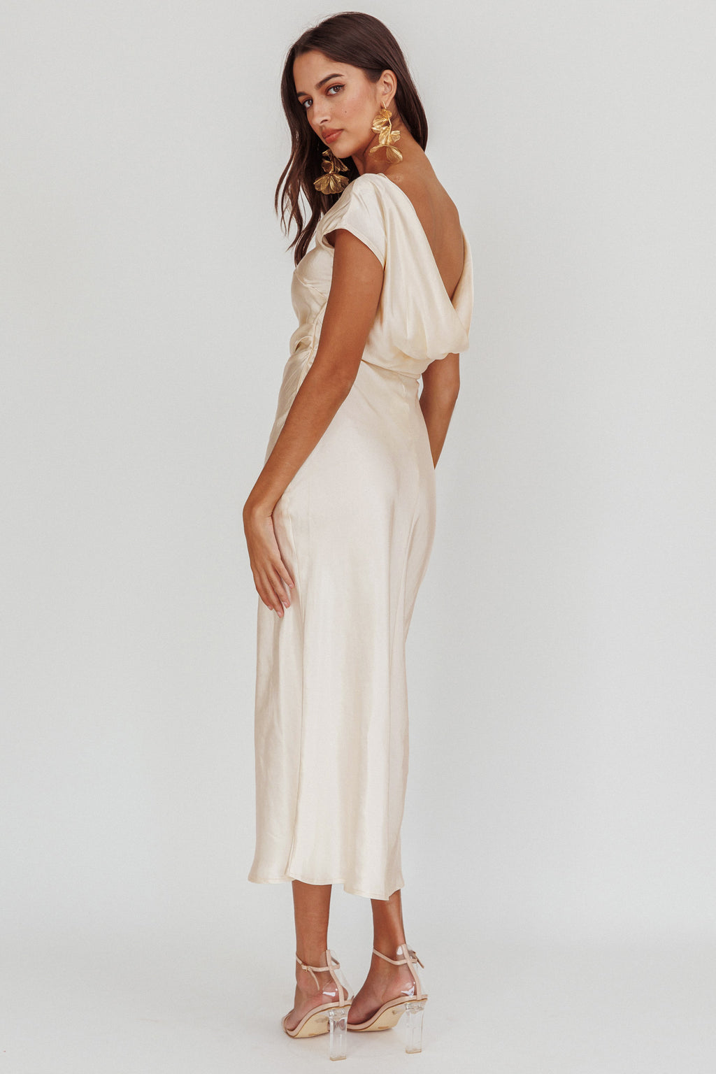 Loveland Cap Sleeve Cowl Back Midi Dress Oyster by Selfie Leslie Australia