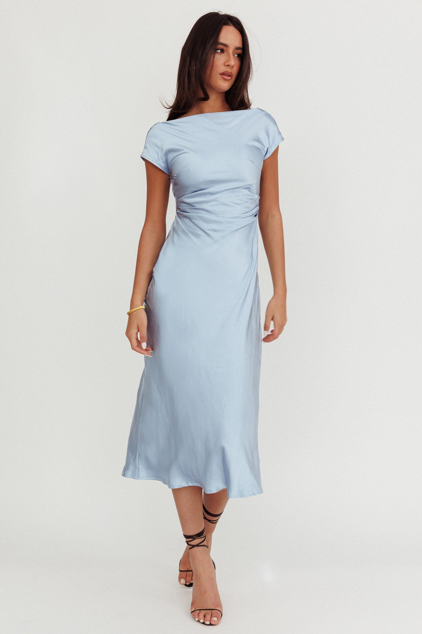 Shop the Loveland Cap Sleeve Cowl Back Midi Dress Baby Blue