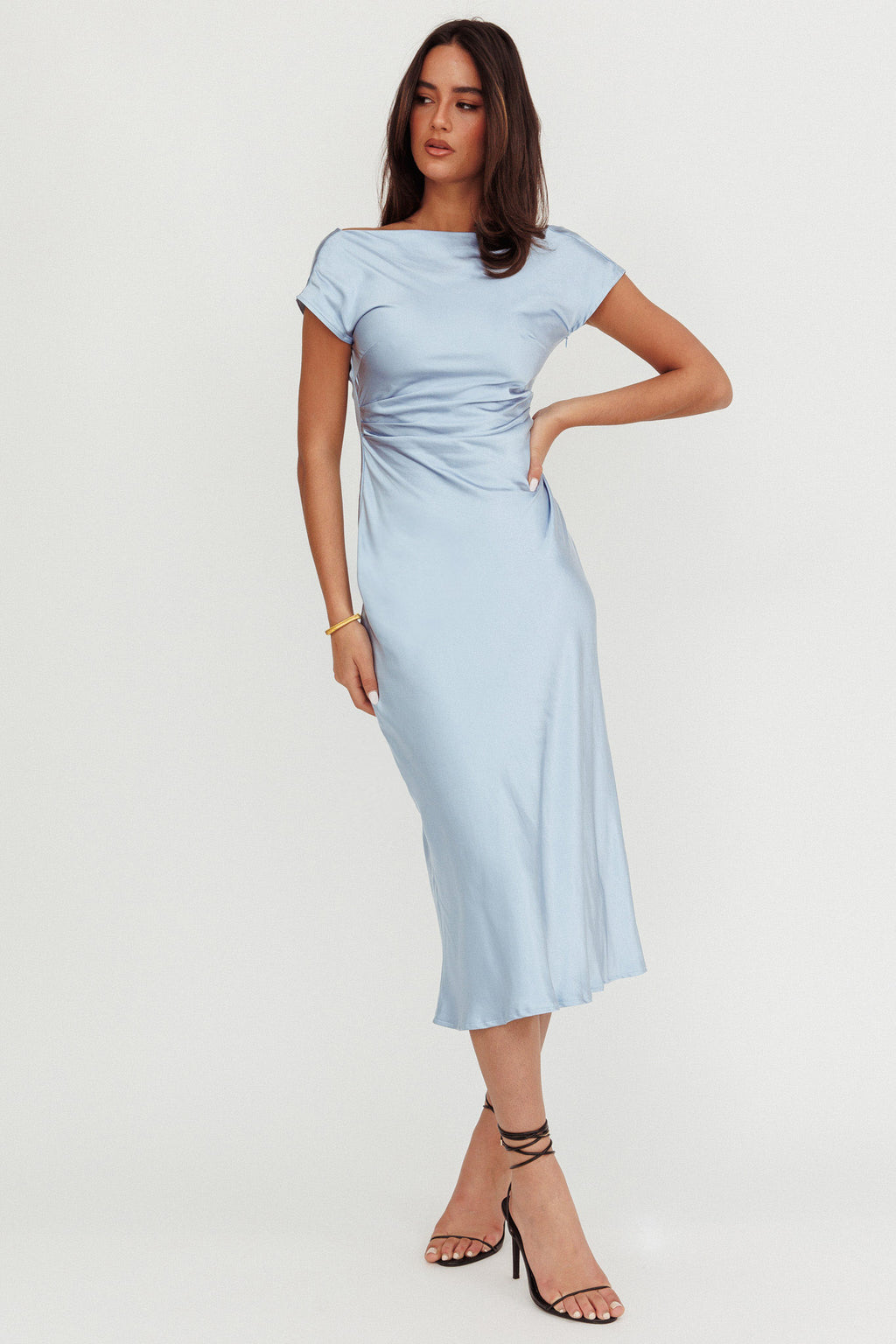 Loveland Cap Sleeve Cowl Back Midi Dress Baby Blue by Selfie Leslie Australia