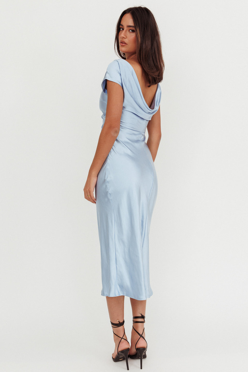 Loveland Cap Sleeve Cowl Back Midi Dress Baby Blue by Selfie Leslie Australia