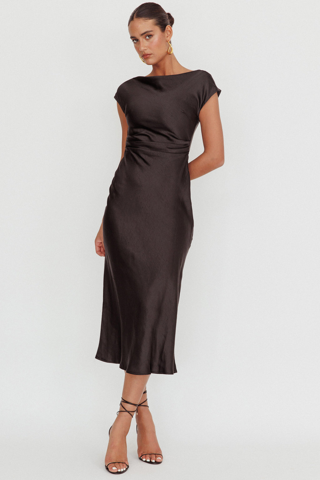 Loveland Cap Sleeve Cowl Back Midi Dress Black by Selfie Leslie Australia