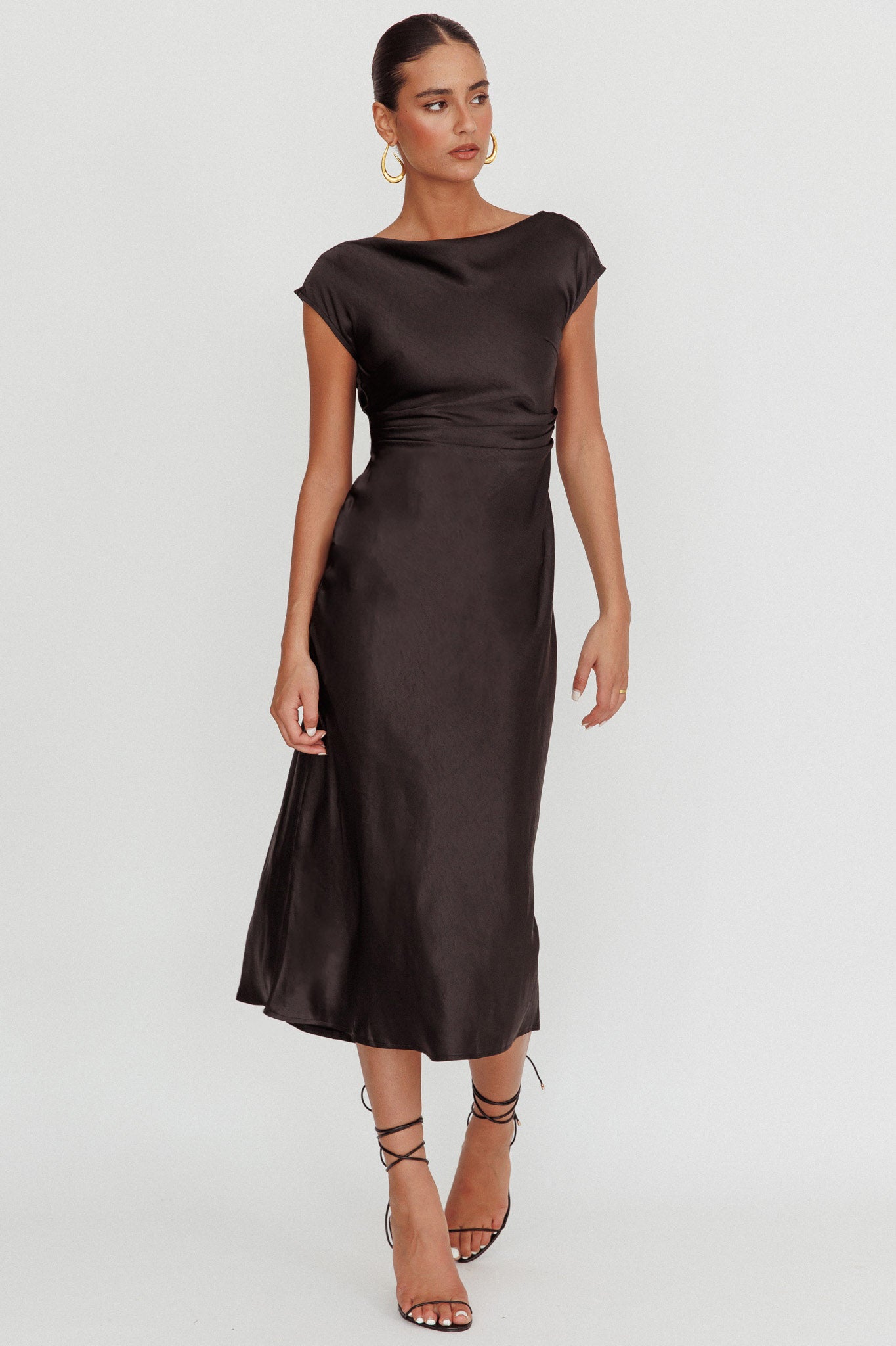 Loveland Cap Sleeve Cowl Back Midi Dress Black by Selfie Leslie Australia