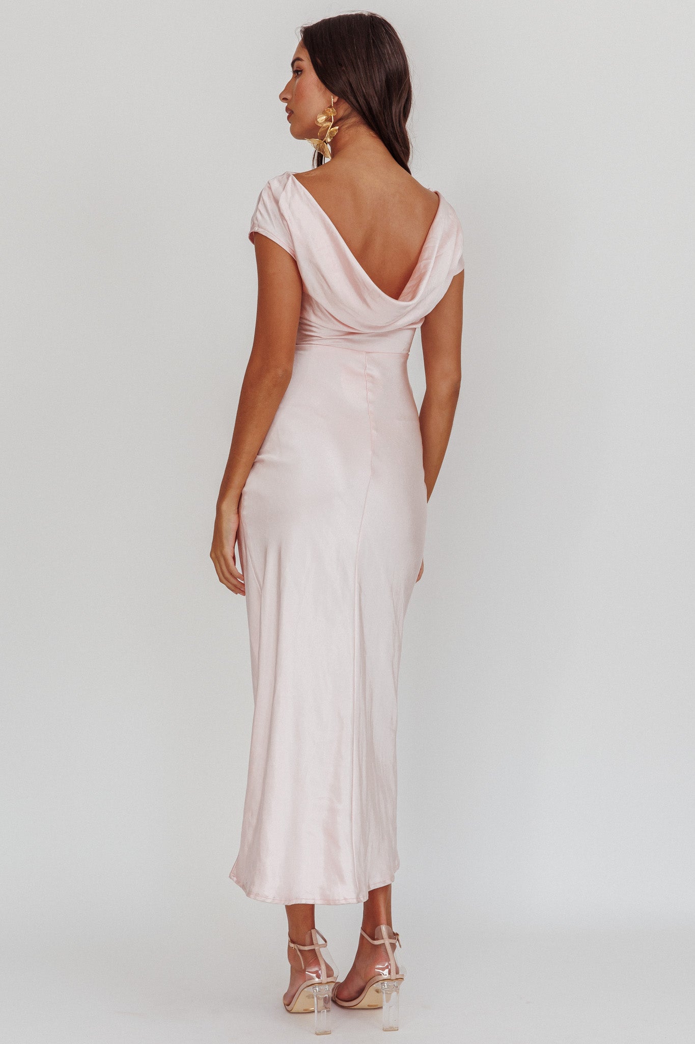 Loveland Cap Sleeve Cowl Back Midi Dress Blush by Selfie Leslie Australia