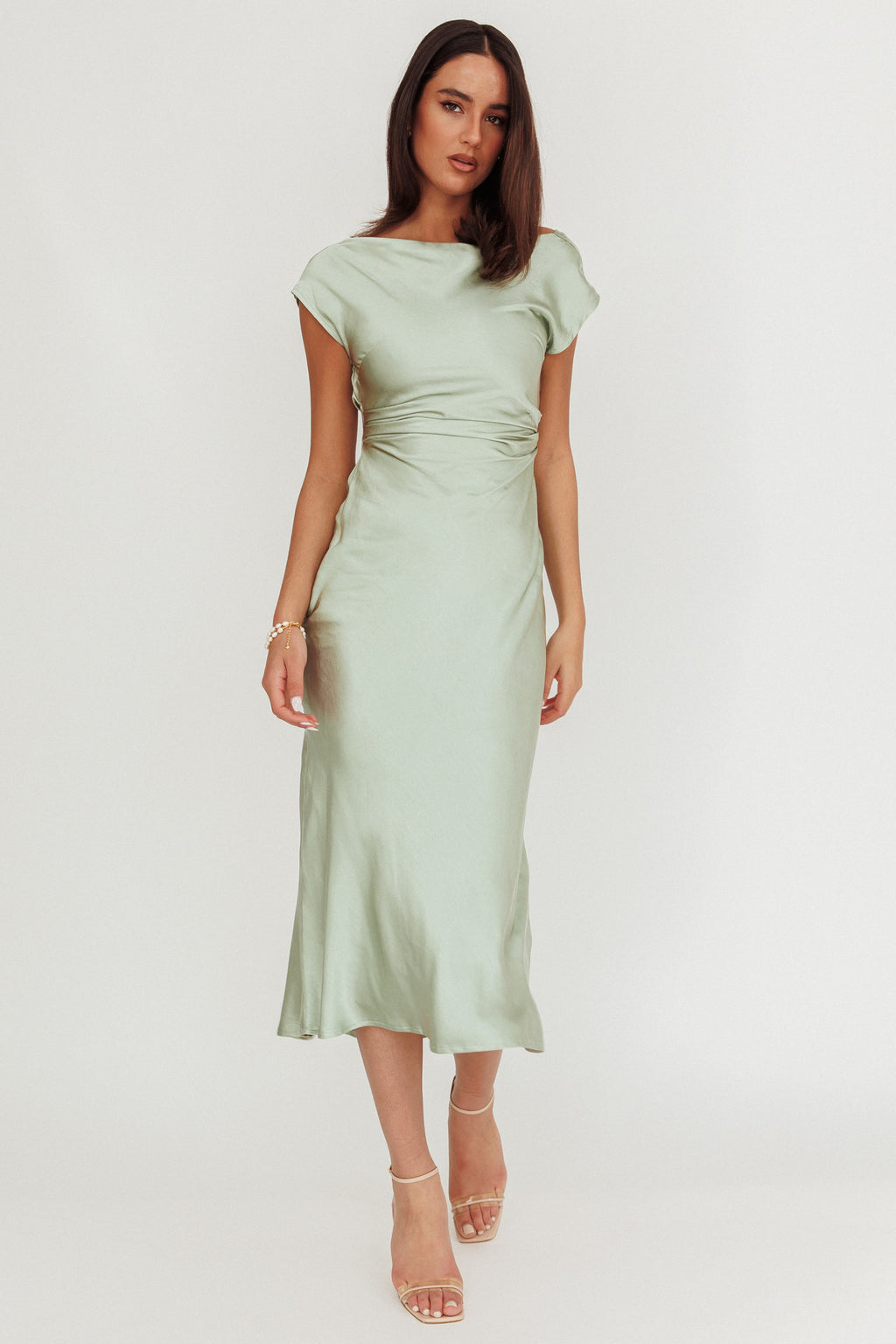 Loveland Cap Sleeve Cowl Back Midi Dress Sage by Selfie Leslie Australia