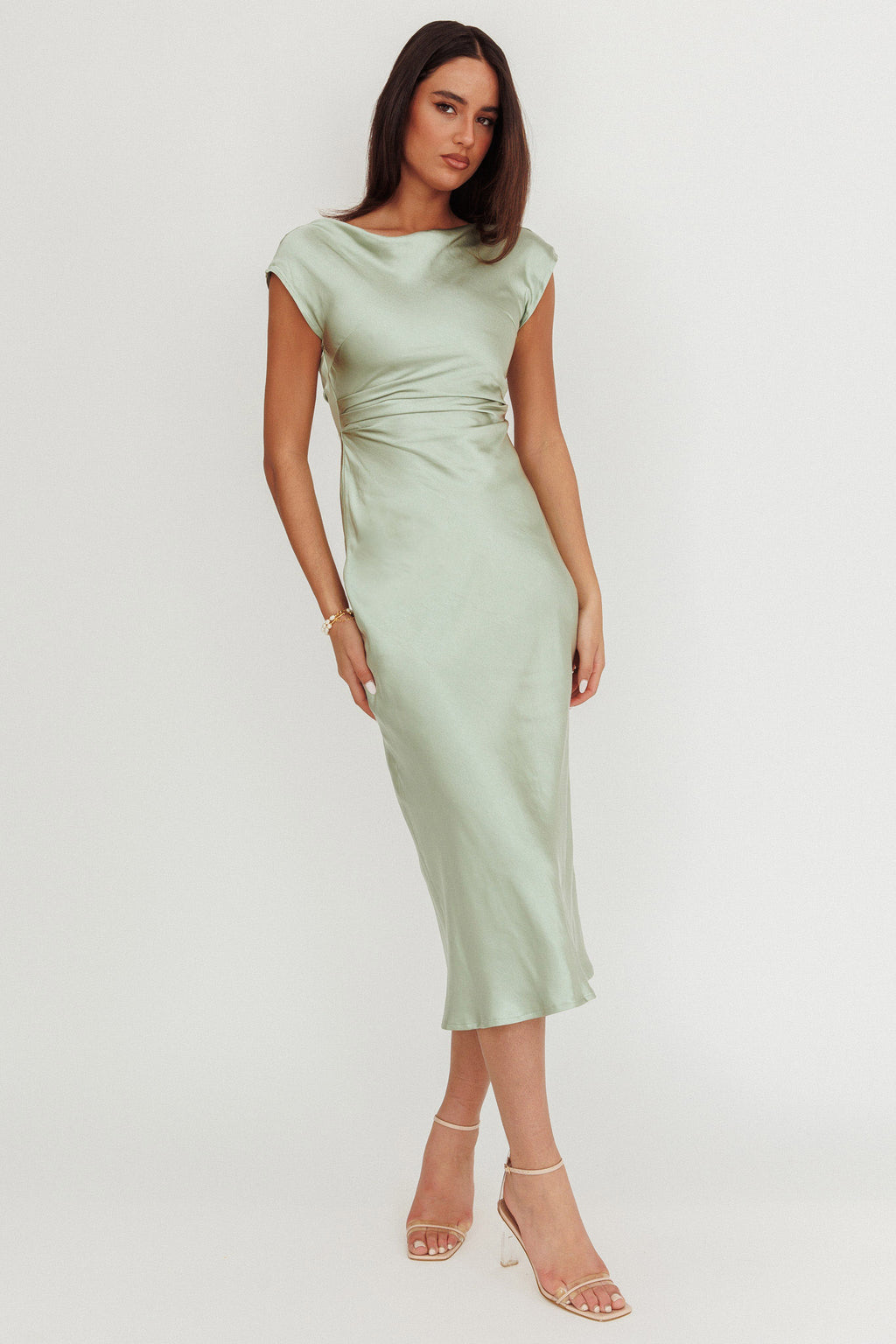 Loveland Cap Sleeve Cowl Back Midi Dress Sage by Selfie Leslie Australia