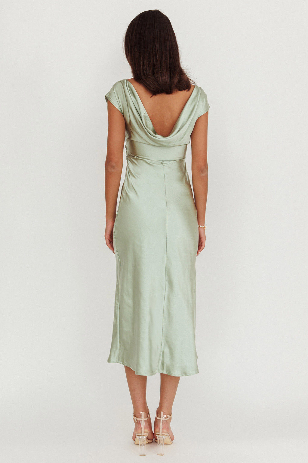 Loveland Cap Sleeve Cowl Back Midi Dress Sage by Selfie Leslie Australia