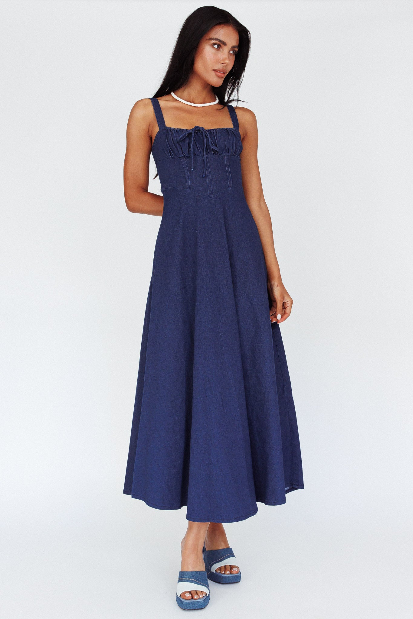 Sweet Pea Tied Bust Maxi Dress Indigo by Selfie Leslie Australia
