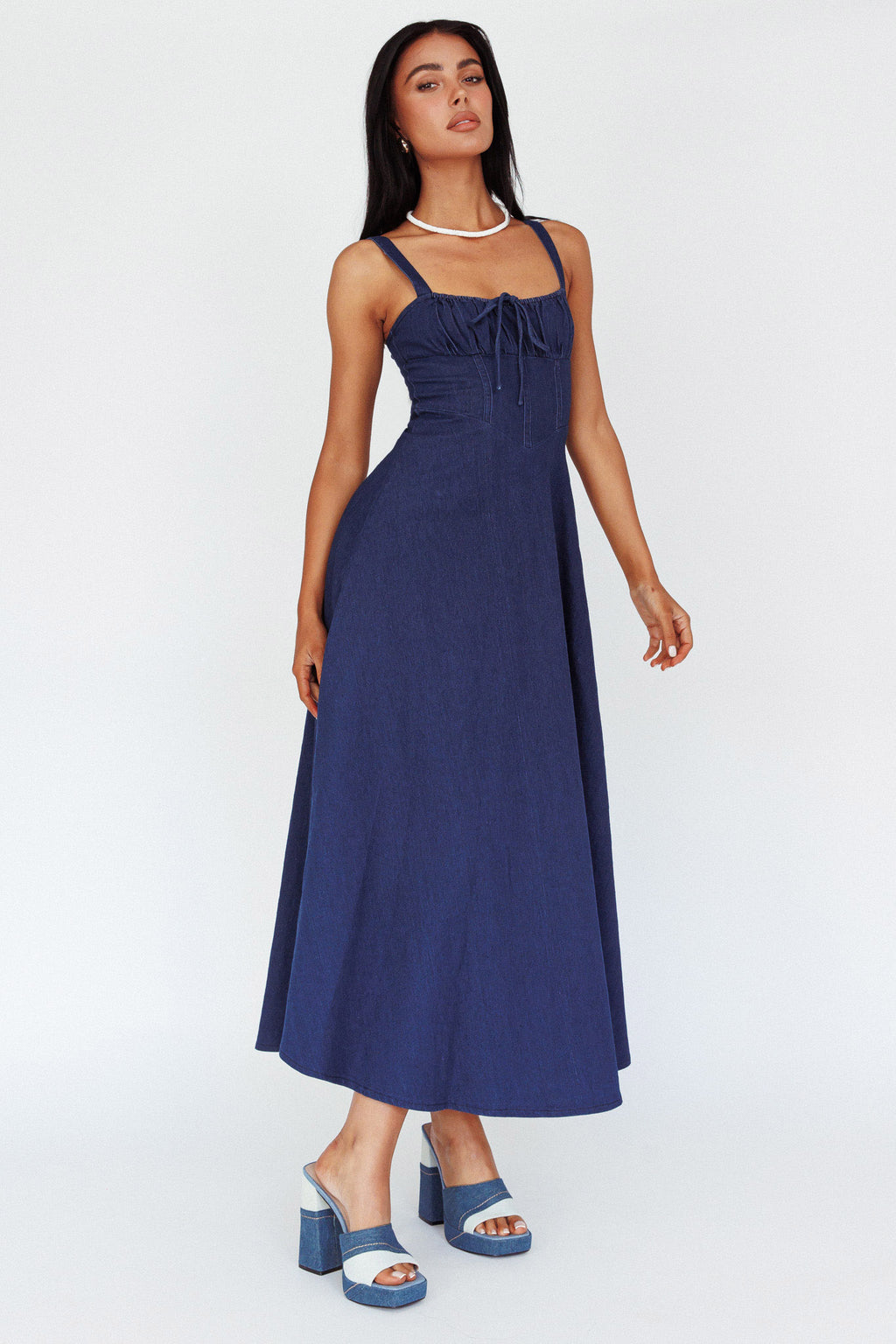 Sweet Pea Tied Bust Maxi Dress Indigo by Selfie Leslie Australia