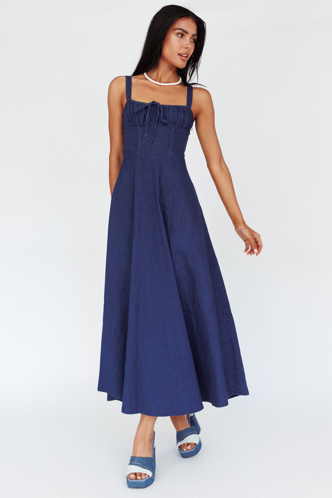 Sweet Pea Tied Bust Maxi Dress Indigo by Selfie Leslie Australia