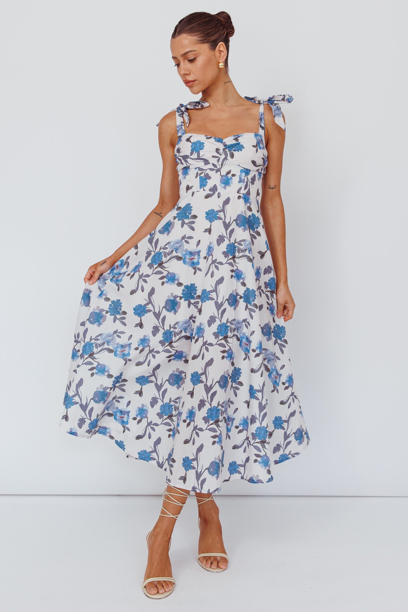 Sweet Pea Tied Bust Midi Dress Flower Blue by Selfie Leslie Australia