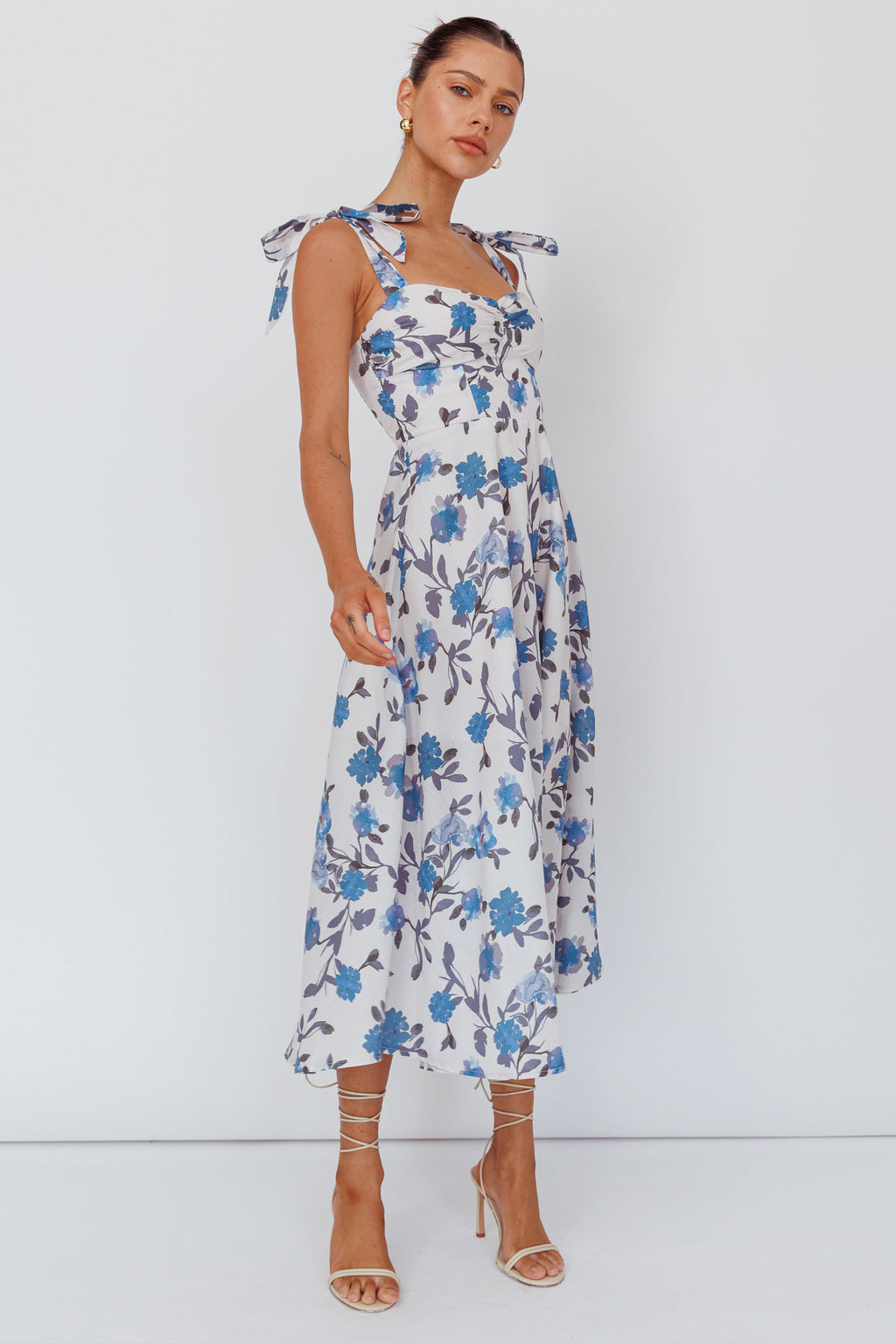 Sweet Pea Tied Bust Midi Dress Flower Blue by Selfie Leslie Australia