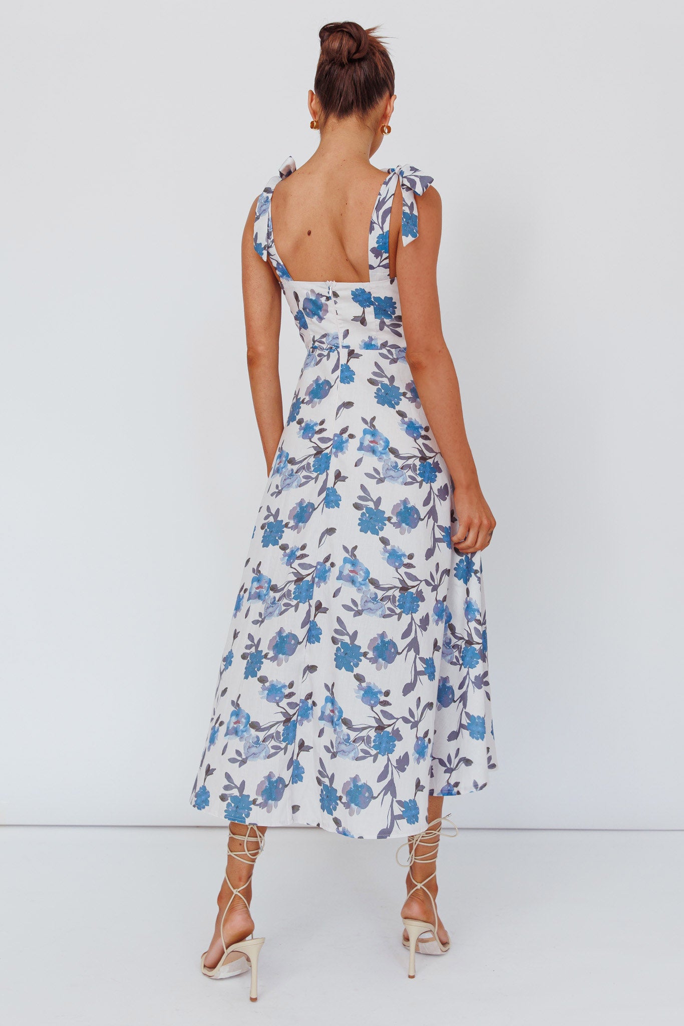 Sweet Pea Tied Bust Midi Dress Flower Blue by Selfie Leslie Australia