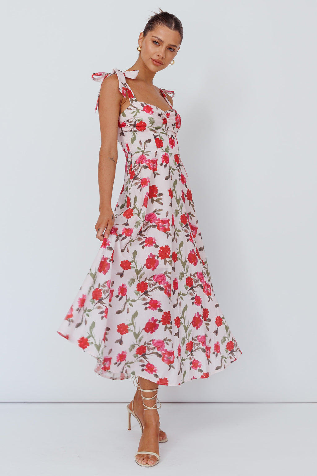Sweet Pea Tied Bust Midi Dress Flower Pink by Selfie Leslie Australia