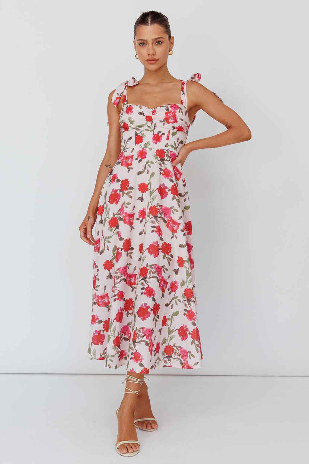 Sweet Pea Tied Bust Midi Dress Flower Pink by Selfie Leslie Australia