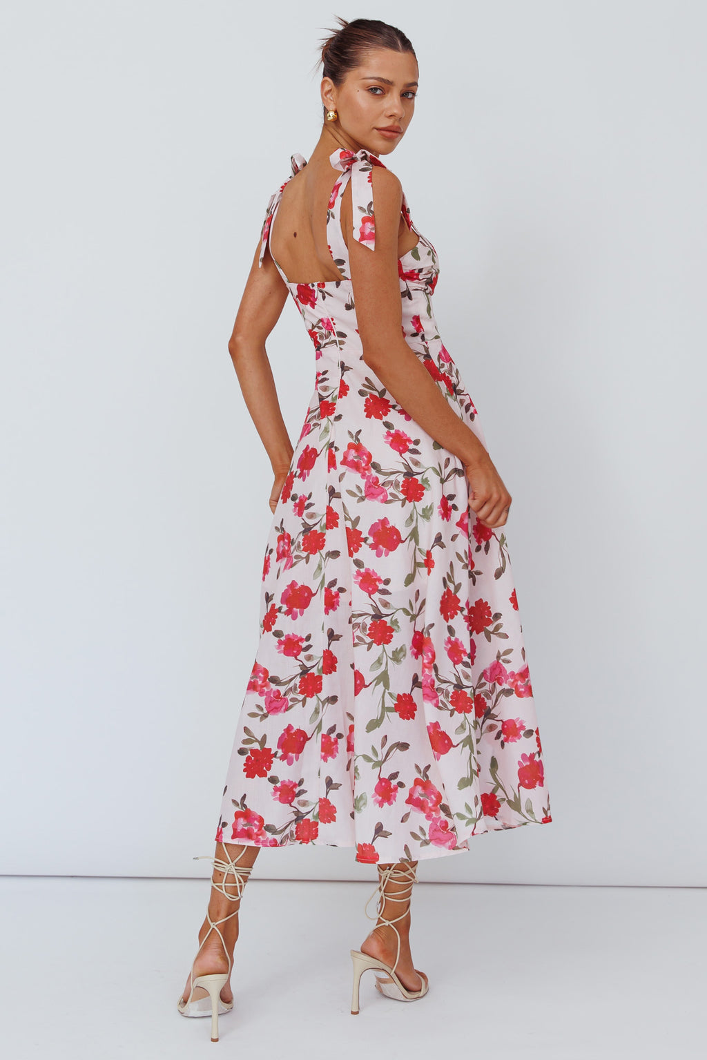 Sweet Pea Tied Bust Midi Dress Flower Pink by Selfie Leslie Australia