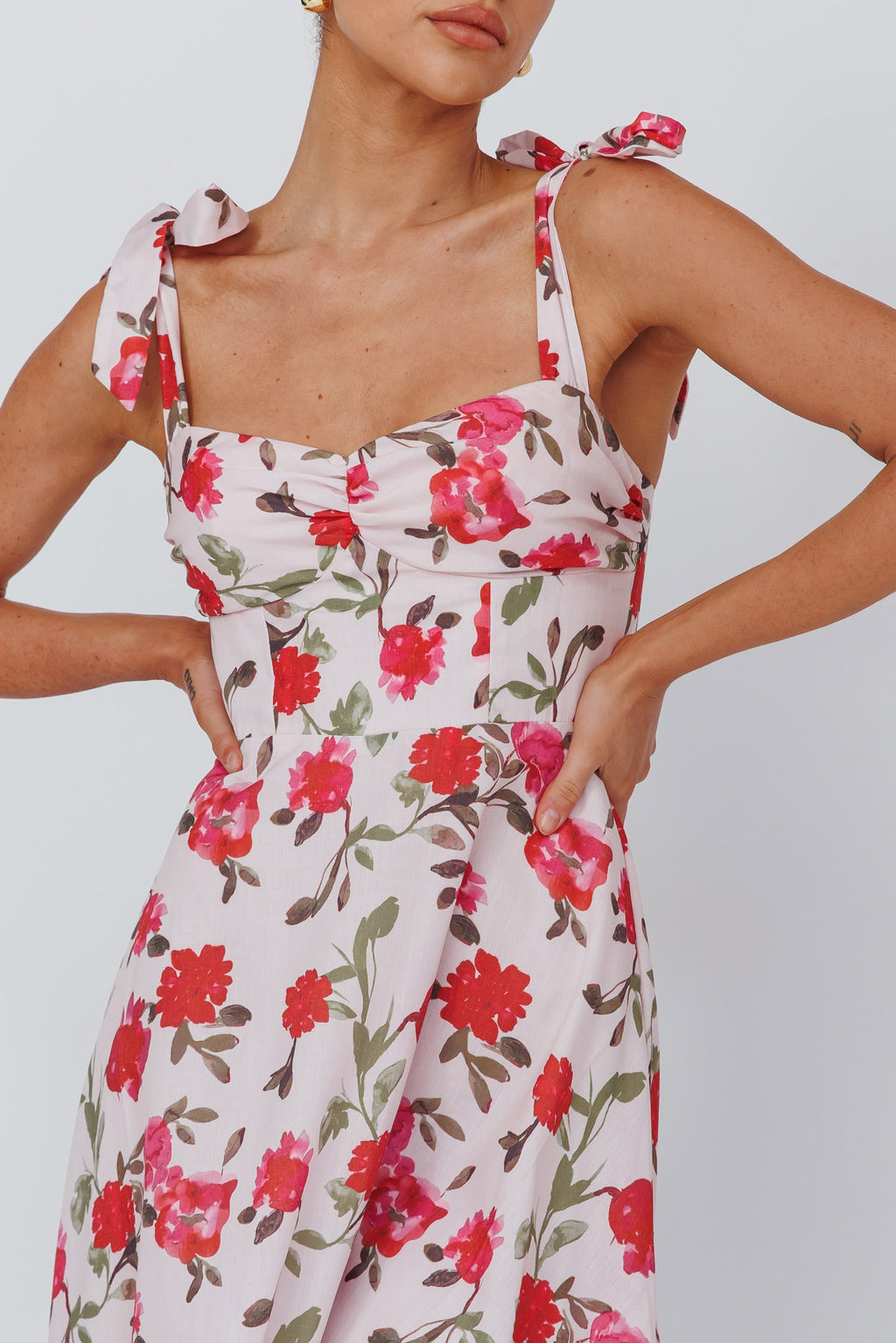 Sweet Pea Tied Bust Midi Dress Flower Pink by Selfie Leslie Australia
