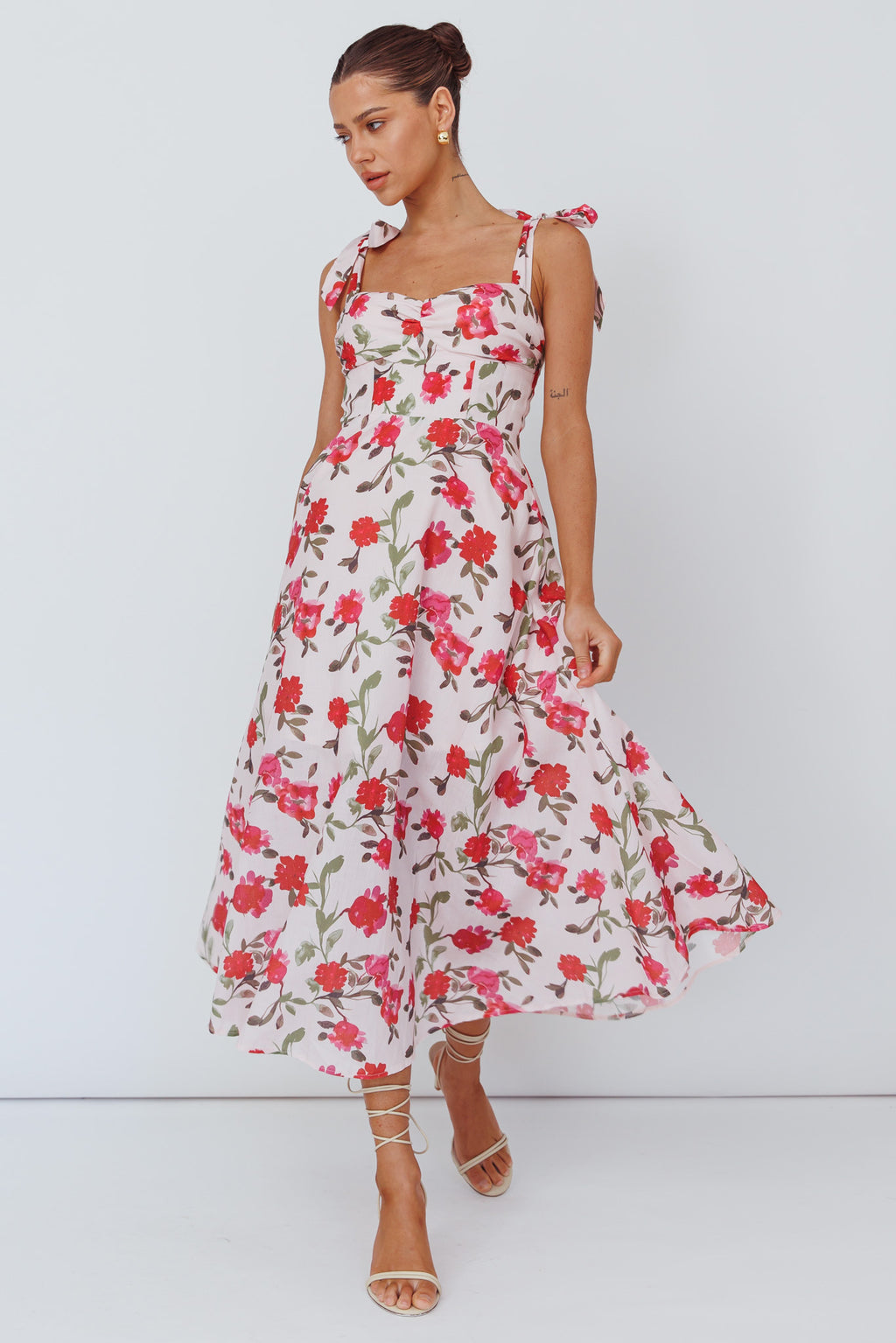 Sweet Pea Tied Bust Midi Dress Flower Pink by Selfie Leslie Australia
