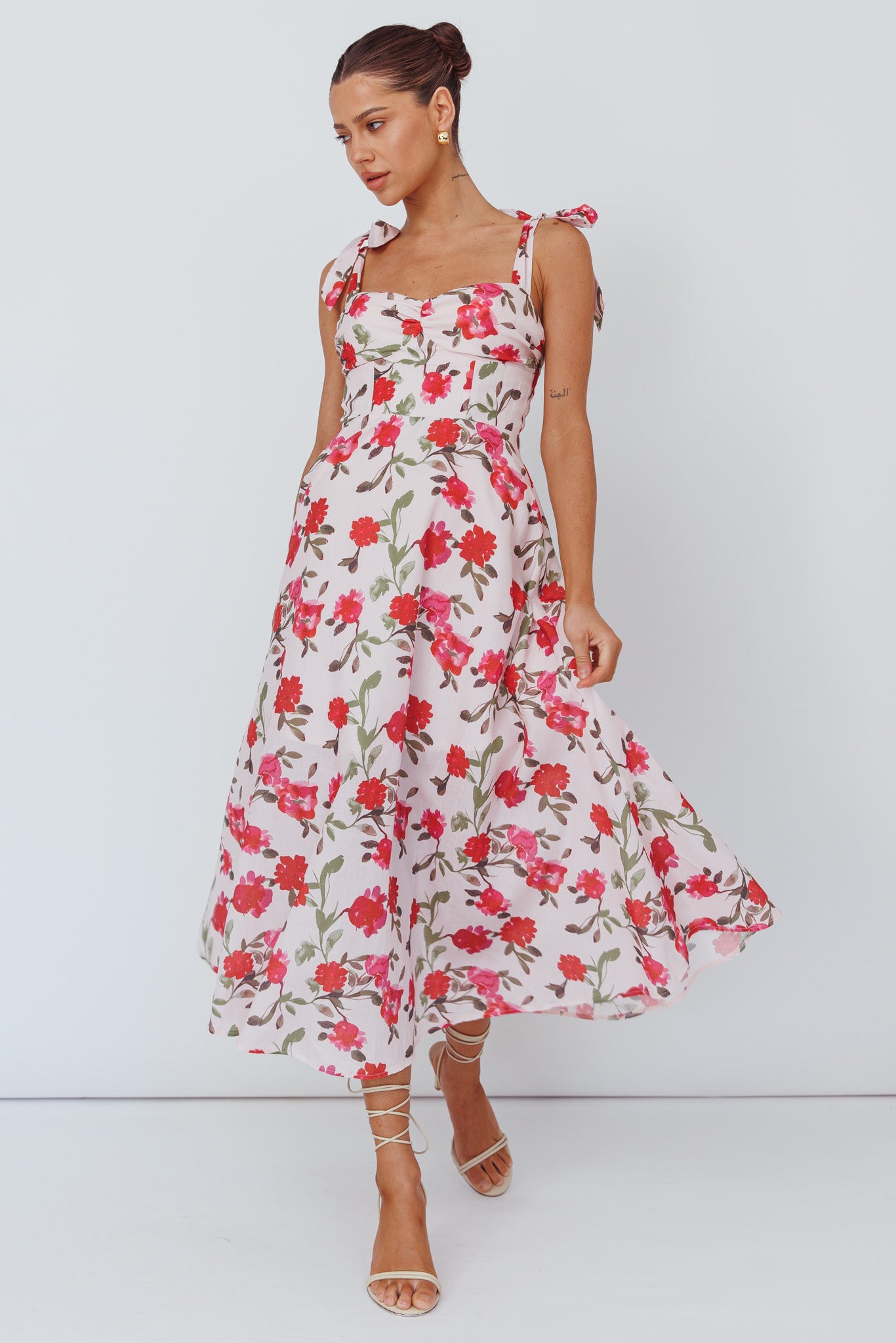 Shop the Sweet Pea Tied Bust Midi Dress Flower Pink | Selfie Leslie ...