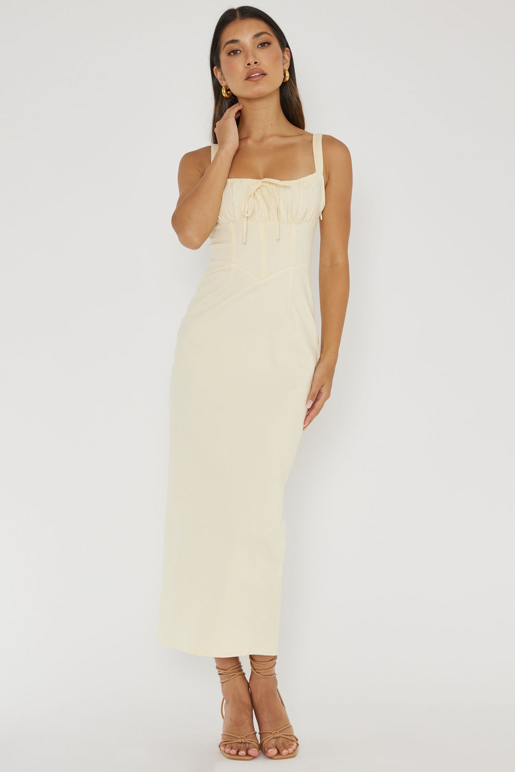 Sweet Pea Tied Bust Midi Dress Butter by Selfie Leslie Australia