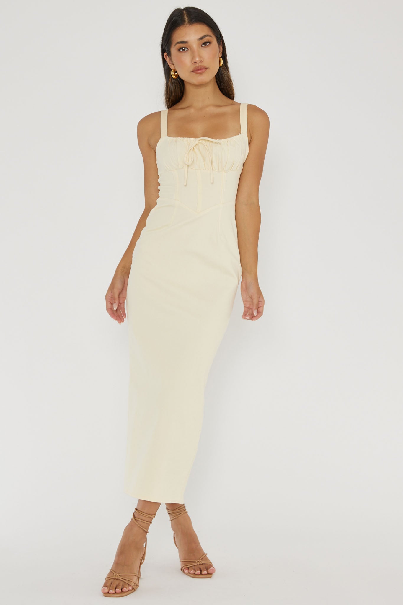 Sweet Pea Tied Bust Midi Dress Butter by Selfie Leslie Australia
