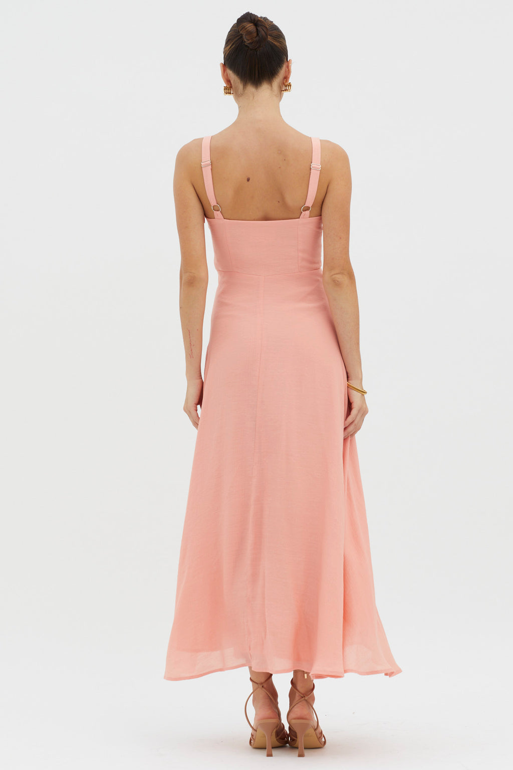 Sweet Pea Tied Bust A-Line Midi Dress Peach by Selfie Leslie Australia