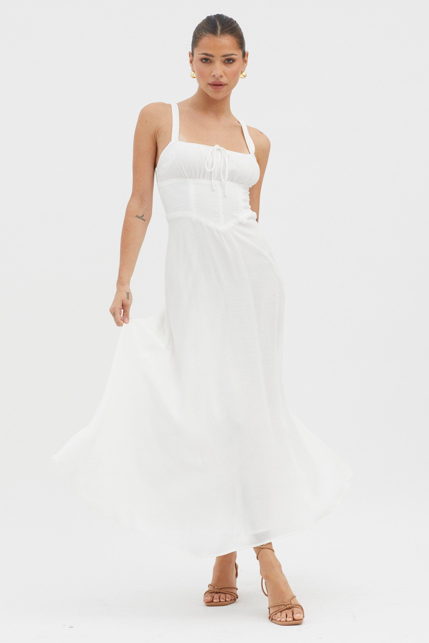 Sweet Pea Tied Bust A-Line Midi Dress White by Selfie Leslie Australia