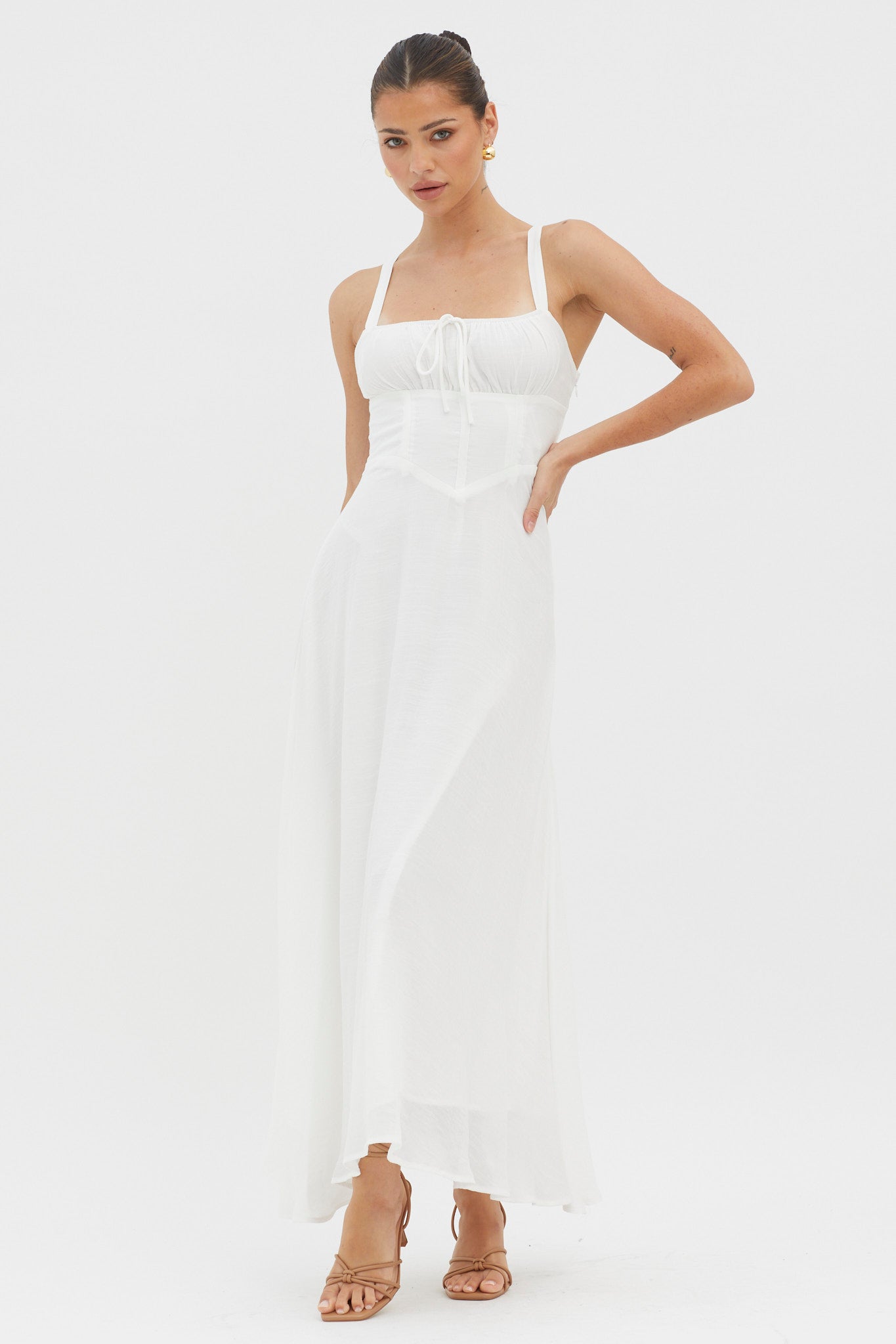 Sweet Pea Tied Bust A-Line Midi Dress White by Selfie Leslie Australia