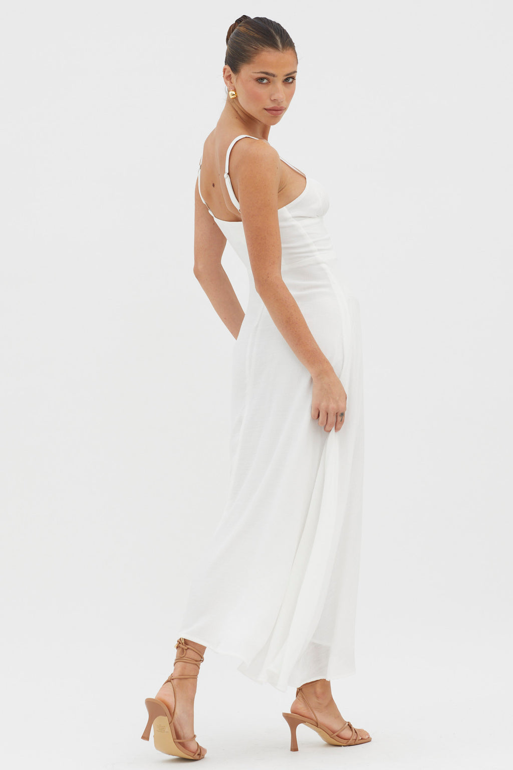 Sweet Pea Tied Bust A-Line Midi Dress White by Selfie Leslie Australia