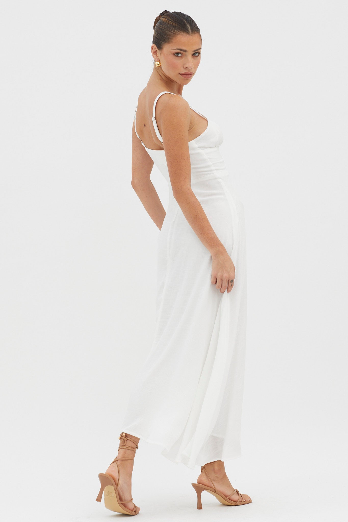 Sweet Pea Tied Bust A-Line Midi Dress White by Selfie Leslie Australia