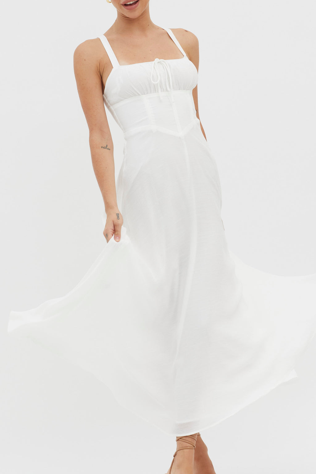 Sweet Pea Tied Bust A-Line Midi Dress White by Selfie Leslie Australia