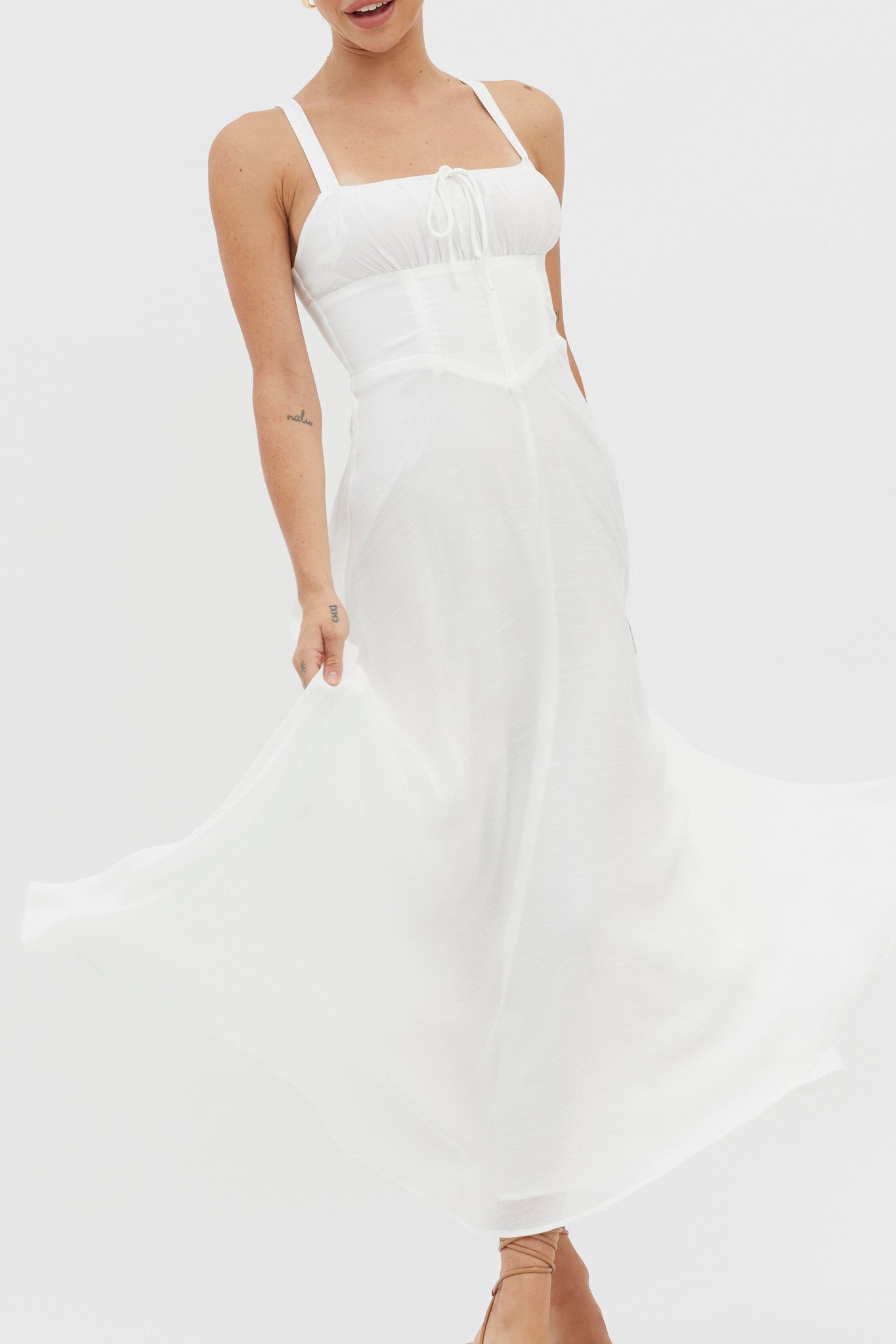 Sweet Pea Tied Bust A-Line Midi Dress White by Selfie Leslie Australia