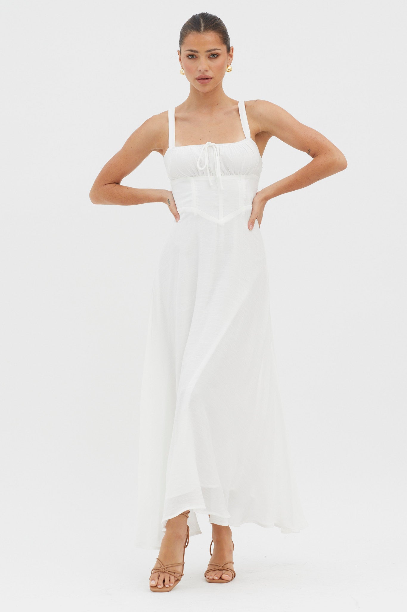 Sweet Pea Tied Bust A-Line Midi Dress White by Selfie Leslie Australia