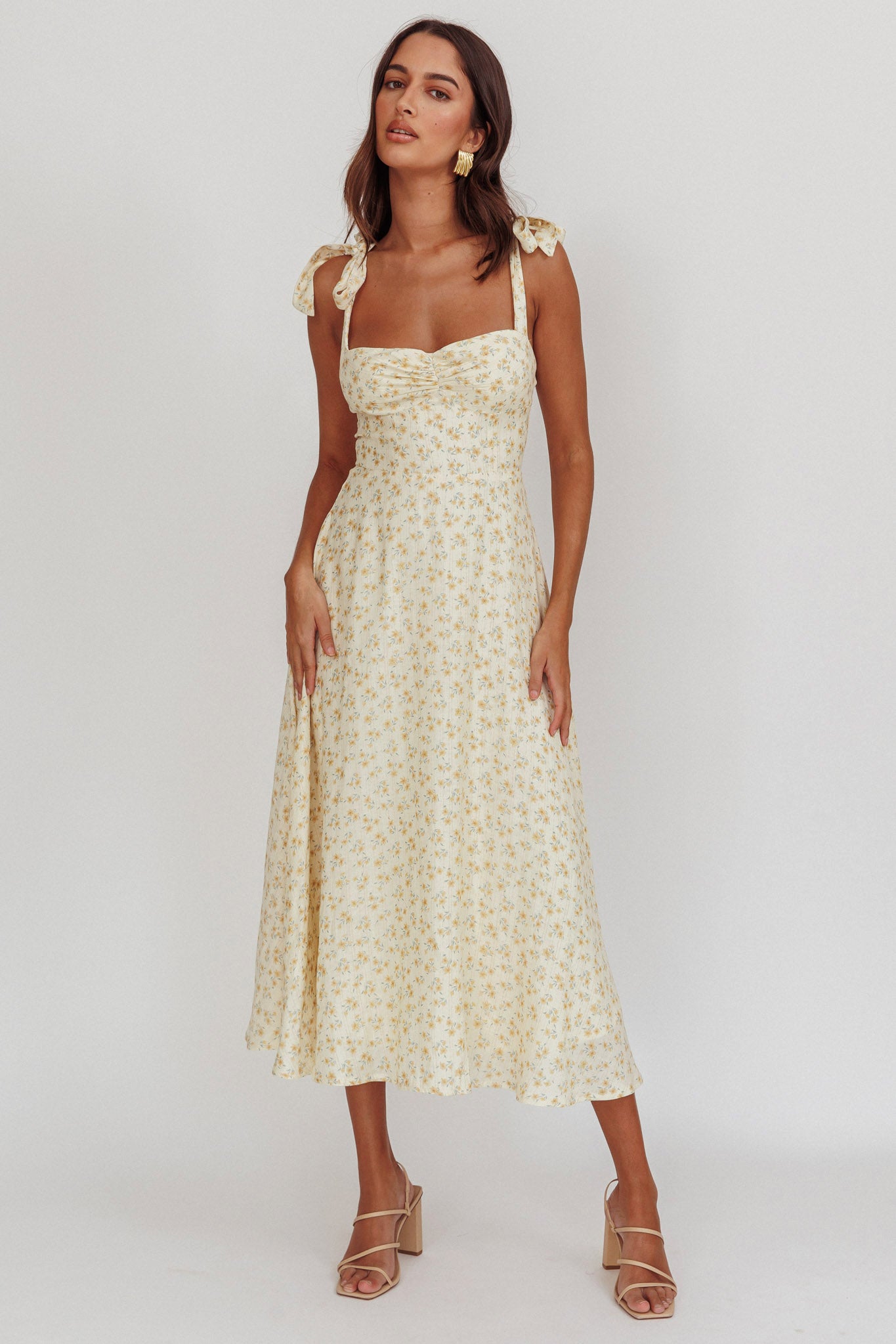 Shop the Sweet Pea Floral Tied Straps Midi Dress Yellow