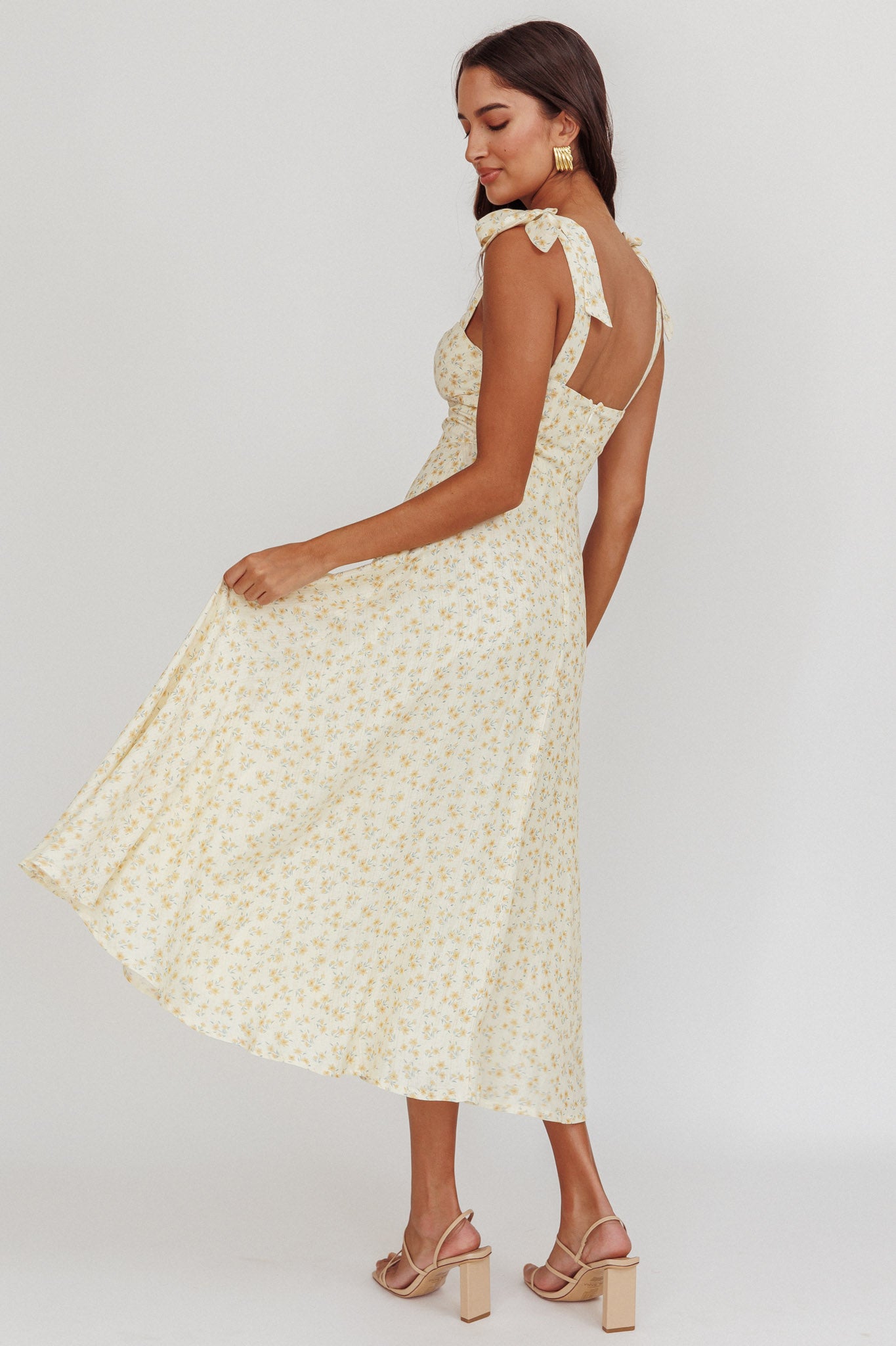 Sweet Pea Floral Tied Straps Midi Dress Yellow by Selfie Leslie Australia
