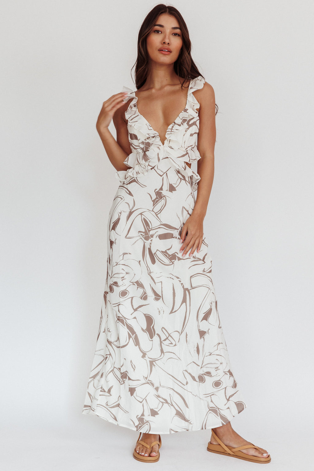 Second Chances Ruffle Trim Maxi Dress Mocha by Selfie Leslie Australia