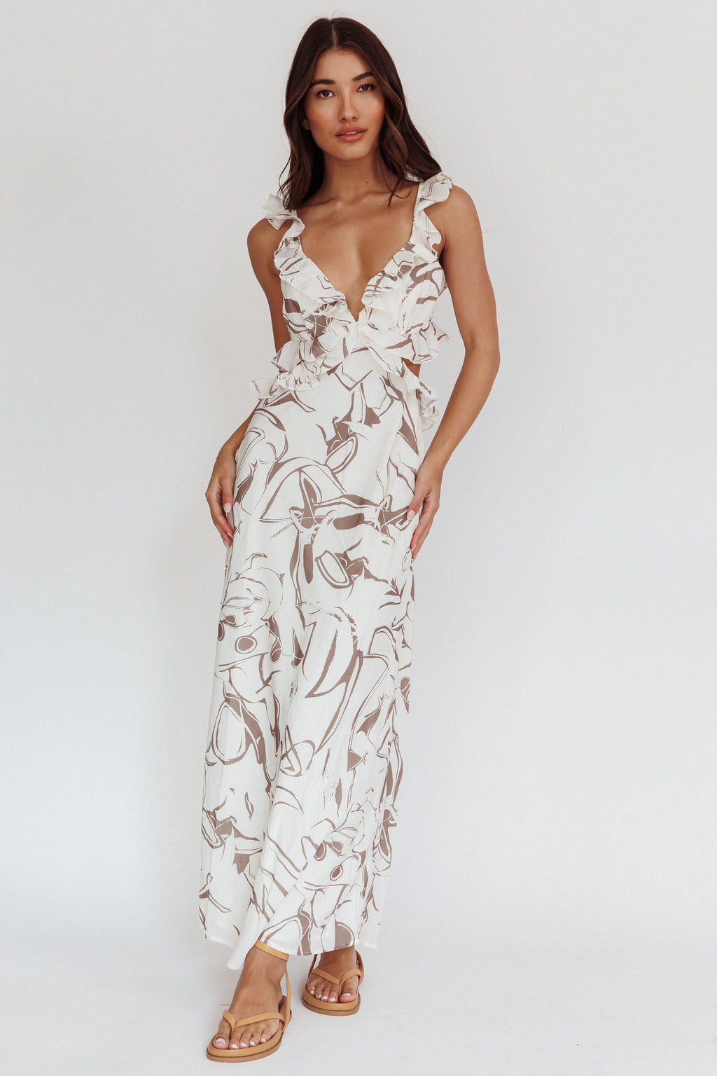 Second Chances Ruffle Trim Maxi Dress Mocha by Selfie Leslie Australia