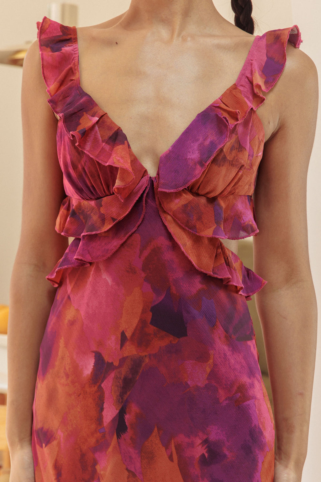 Second Chances Ruffle Trim Maxi Dress Flowers Purple by Selfie Leslie Australia