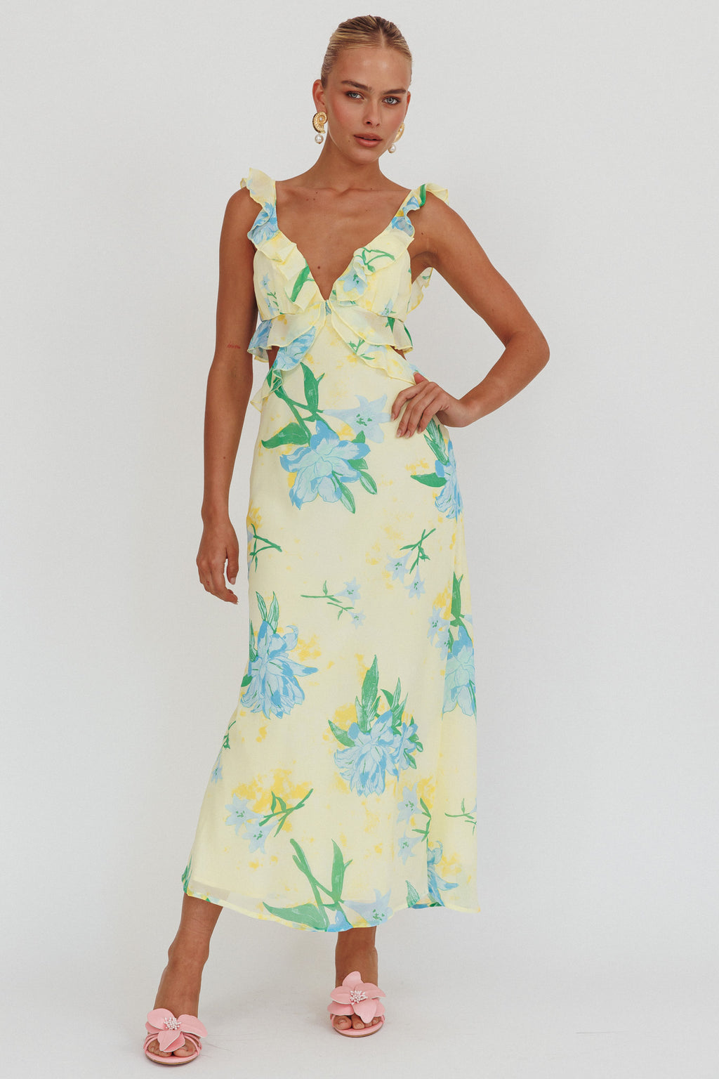 Second Chances Ruffle Trim Maxi Dress Lily Blue by Selfie Leslie Australia