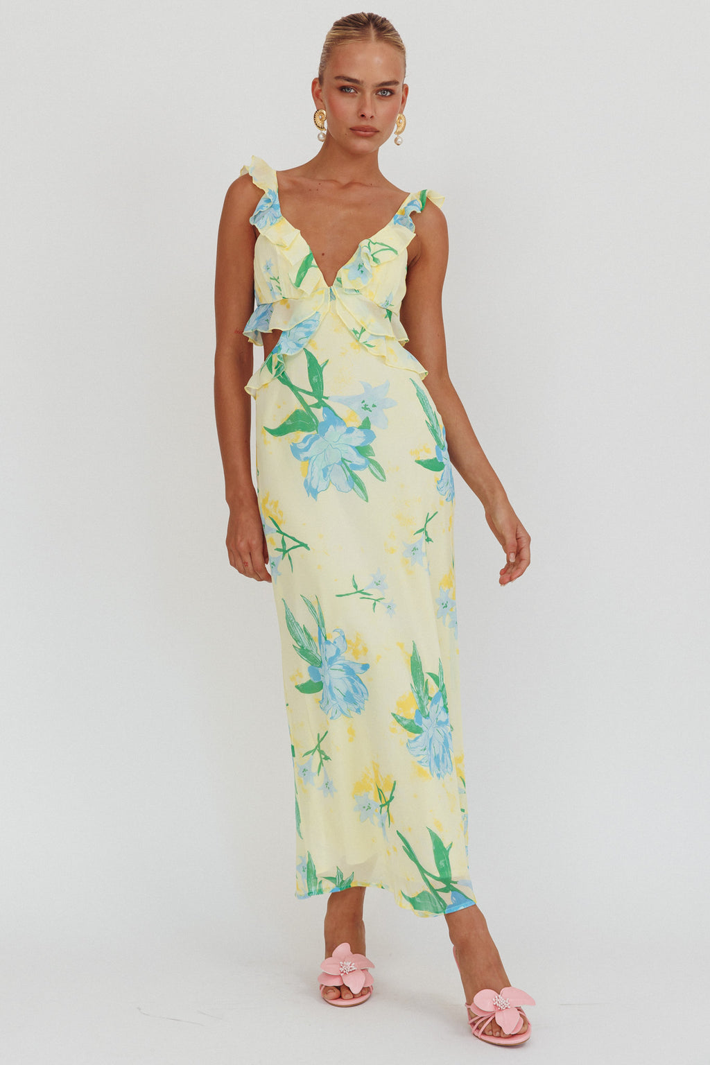 Second Chances Ruffle Trim Maxi Dress Lily Blue by Selfie Leslie Australia