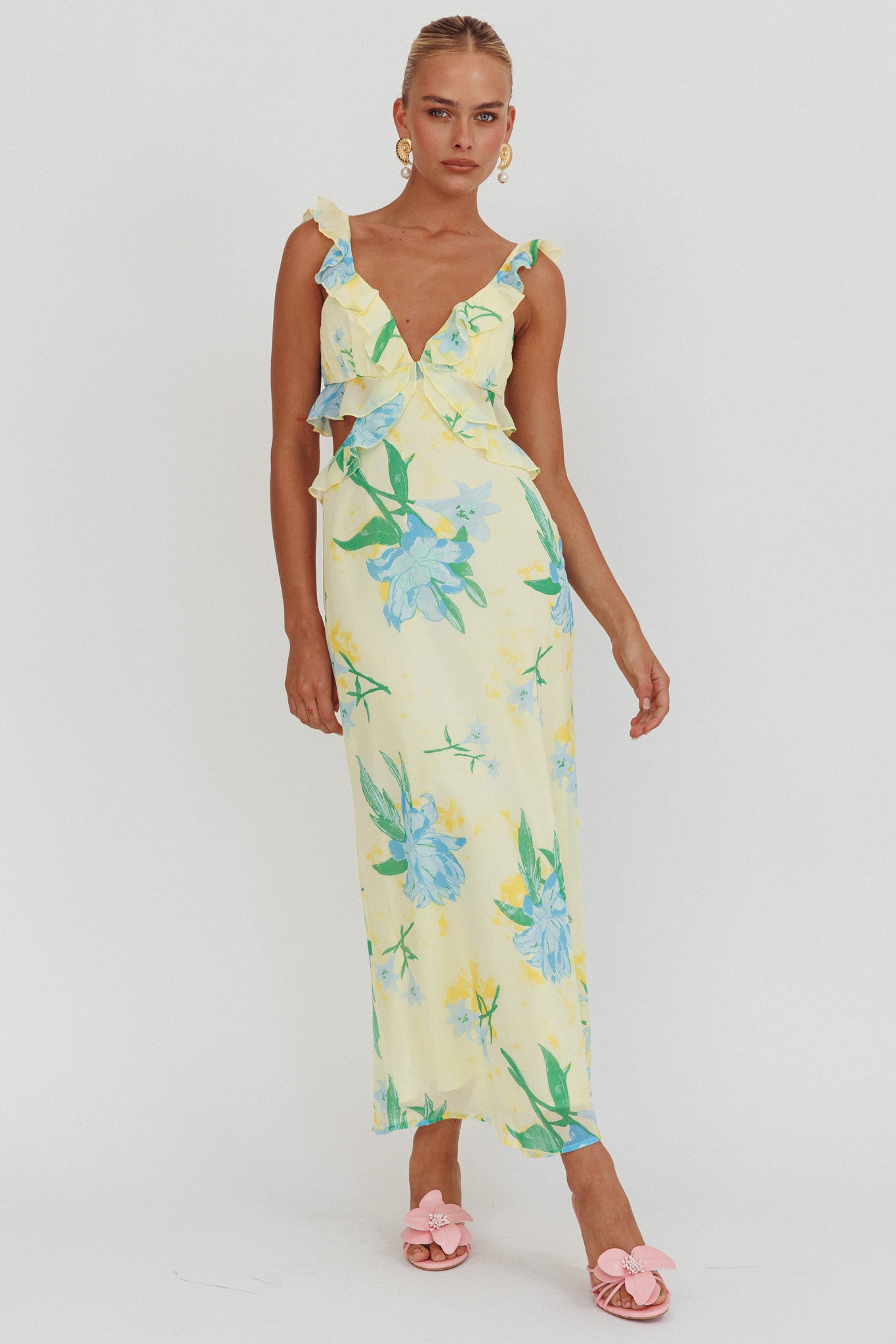 Second Chances Ruffle Trim Maxi Dress Lily Blue by Selfie Leslie Australia