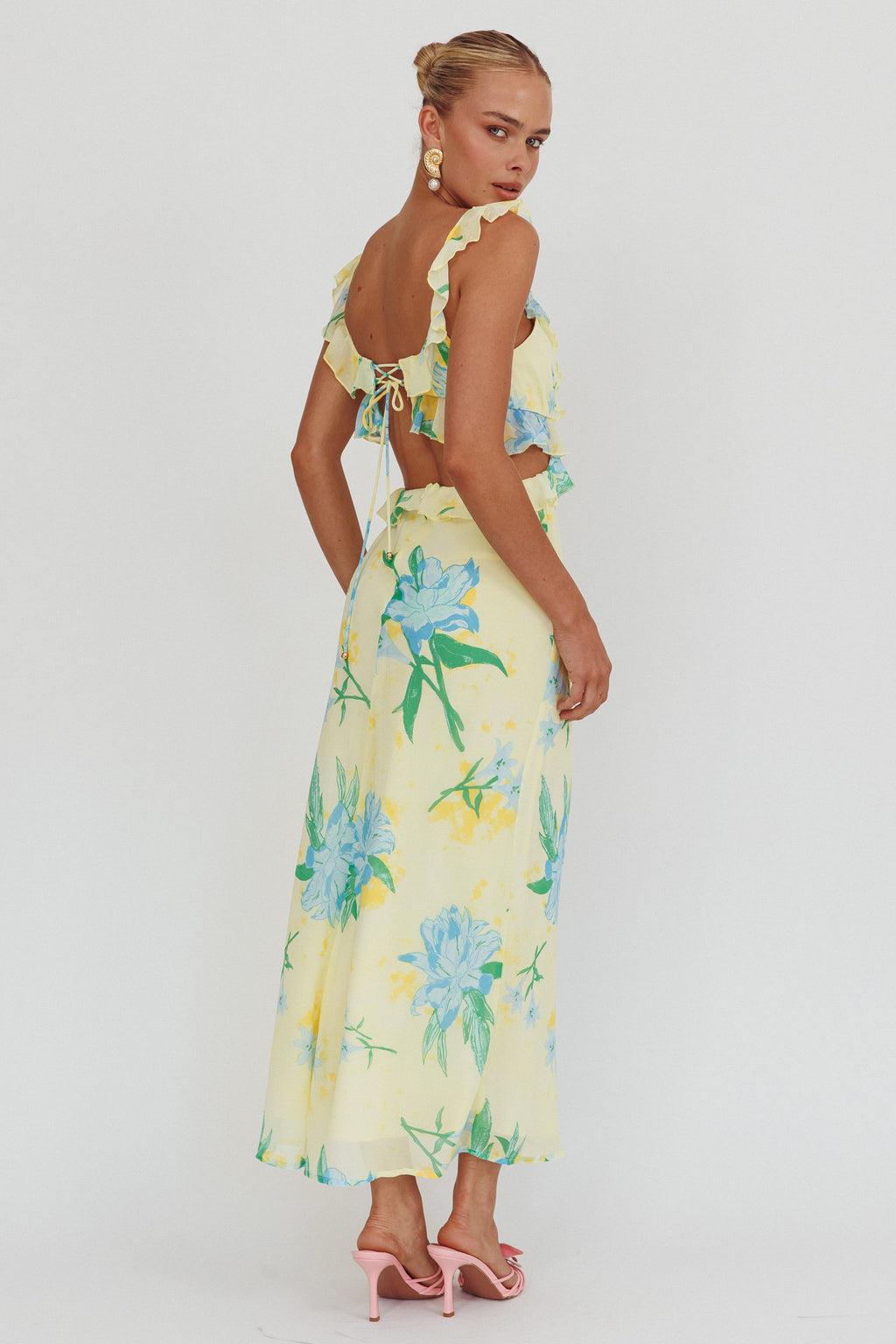 Second Chances Ruffle Trim Maxi Dress Lily Blue by Selfie Leslie Australia