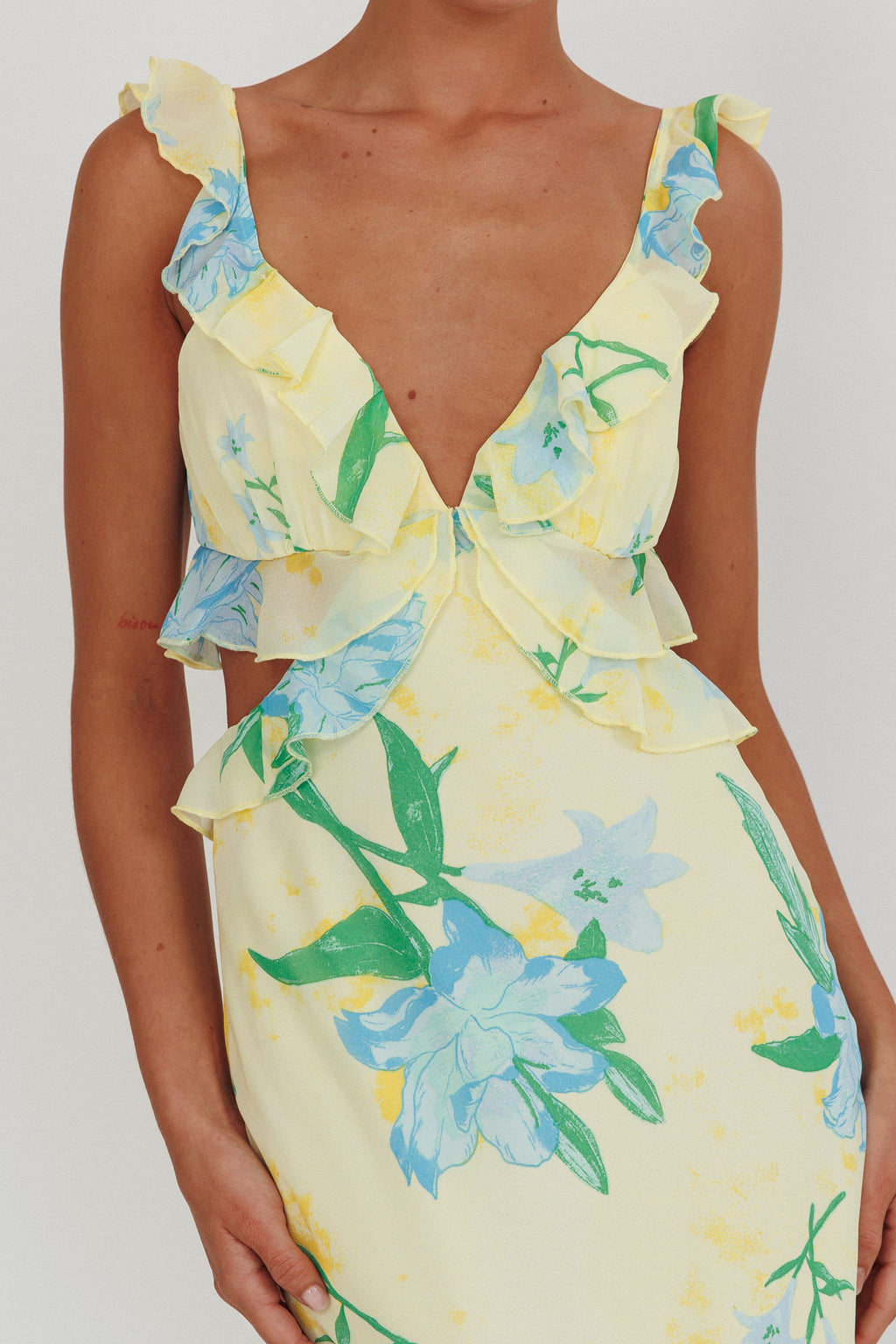 Second Chances Ruffle Trim Maxi Dress Lily Blue by Selfie Leslie Australia