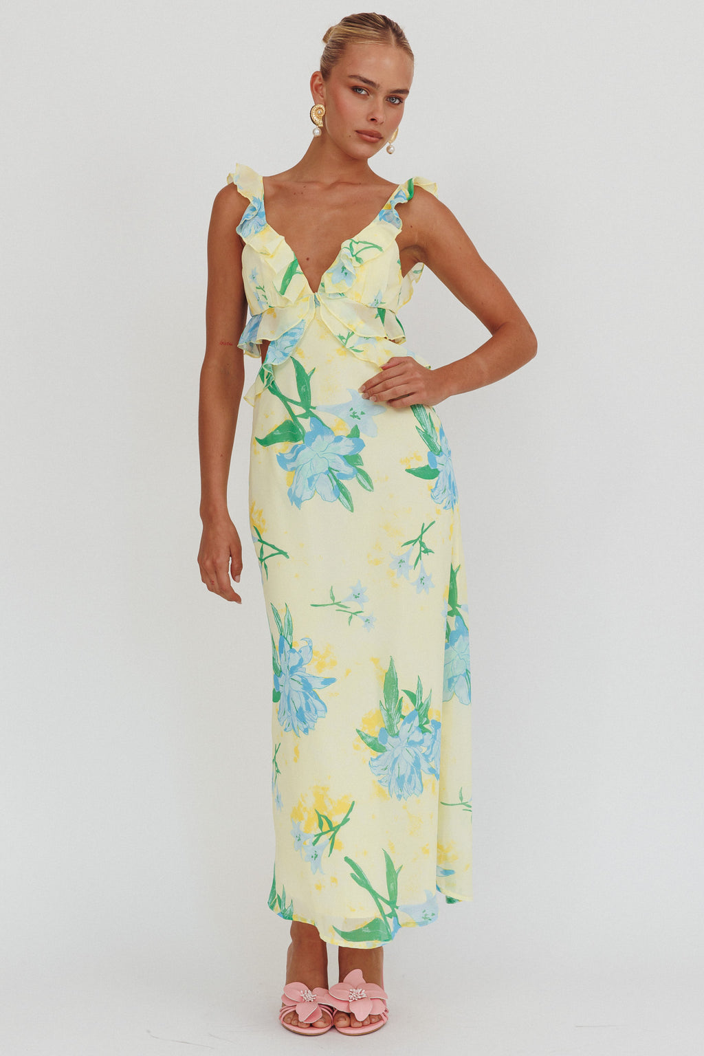 Second Chances Ruffle Trim Maxi Dress Lily Blue by Selfie Leslie Australia