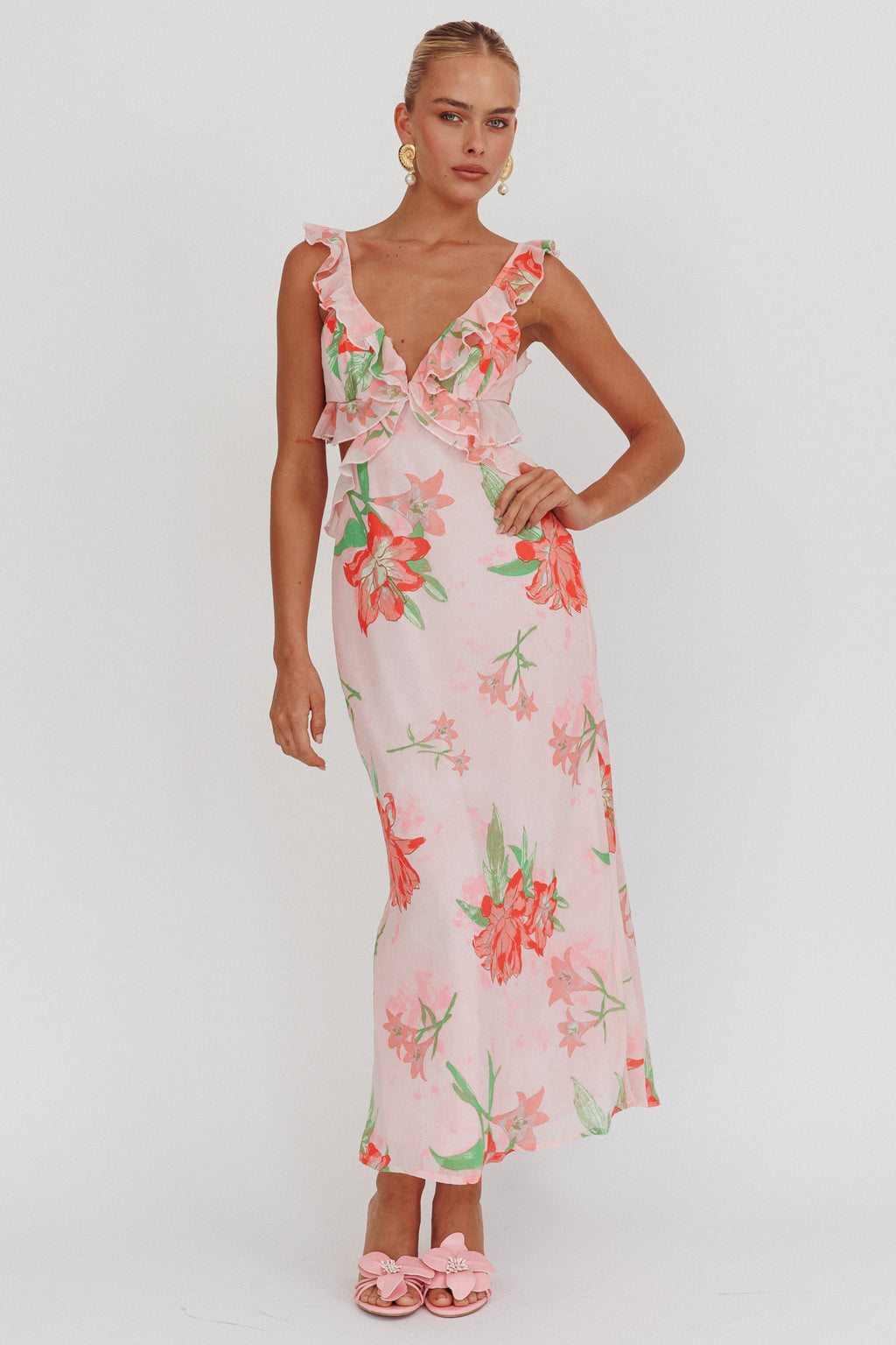 Second Chances Ruffle Trim Maxi Dress Lily Orange by Selfie Leslie Australia
