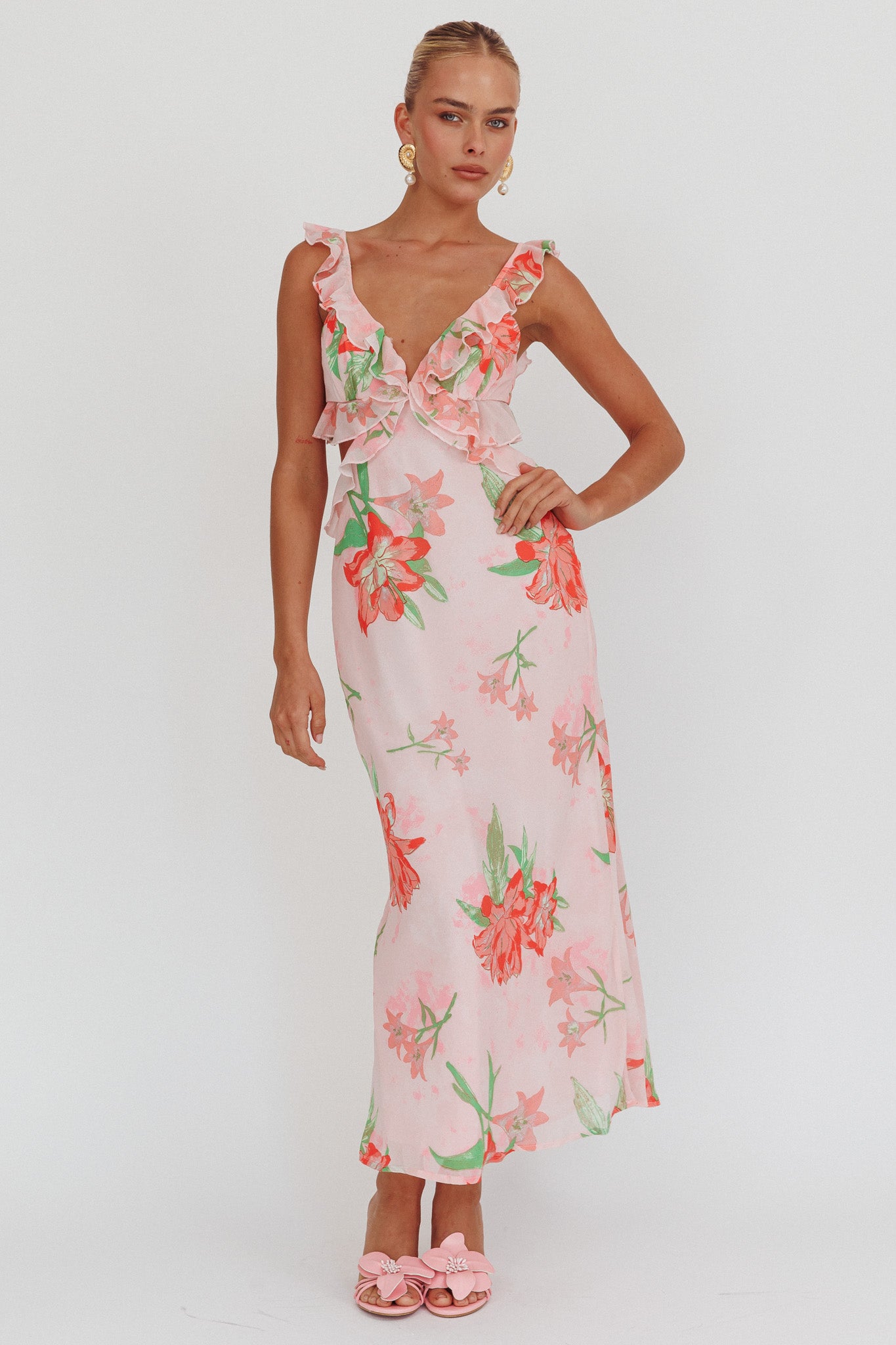 Second Chances Ruffle Trim Maxi Dress Lily Orange by Selfie Leslie Australia
