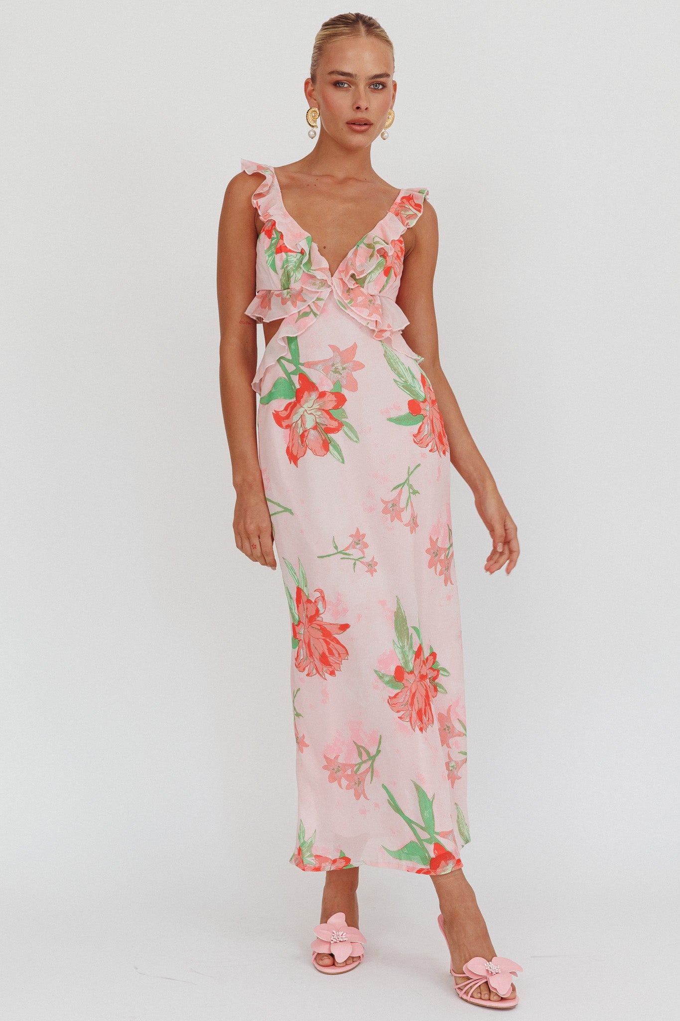 Second Chances Ruffle Trim Maxi Dress Lily Orange by Selfie Leslie Australia