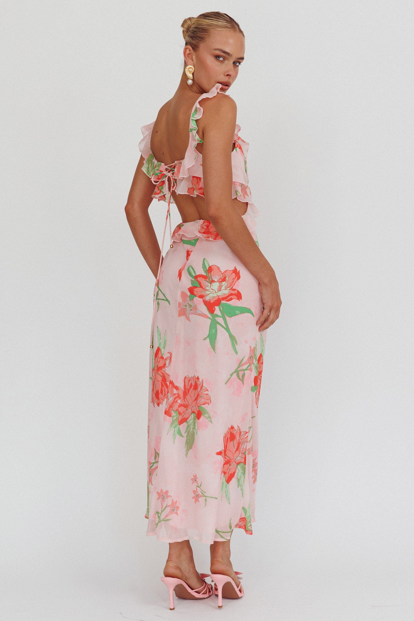 Second Chances Ruffle Trim Maxi Dress Lily Orange by Selfie Leslie Australia