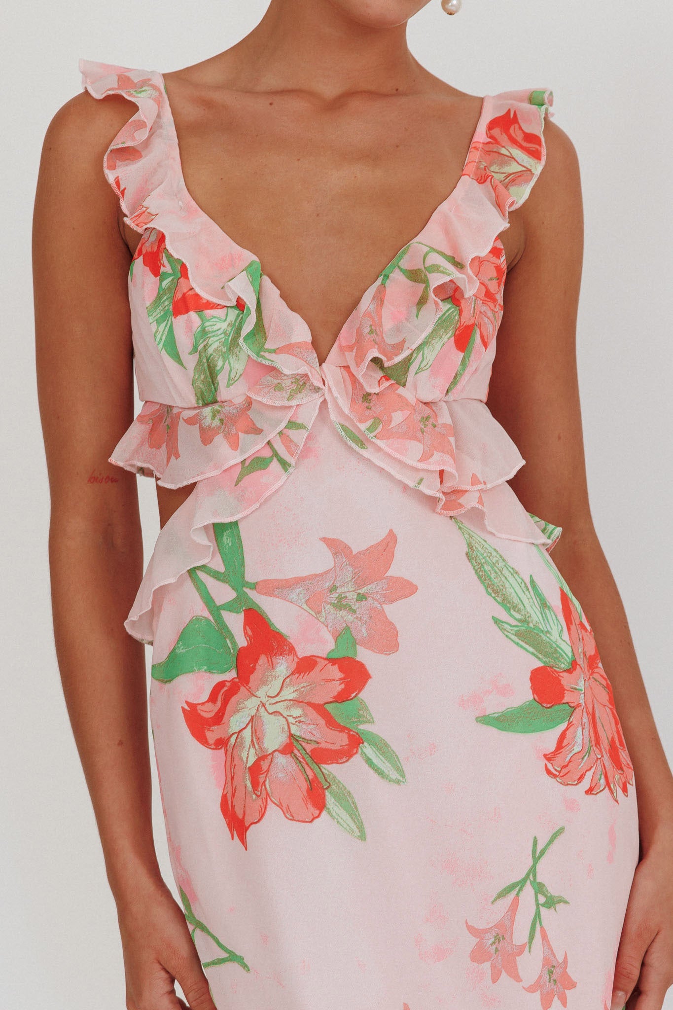 Second Chances Ruffle Trim Maxi Dress Lily Orange by Selfie Leslie Australia
