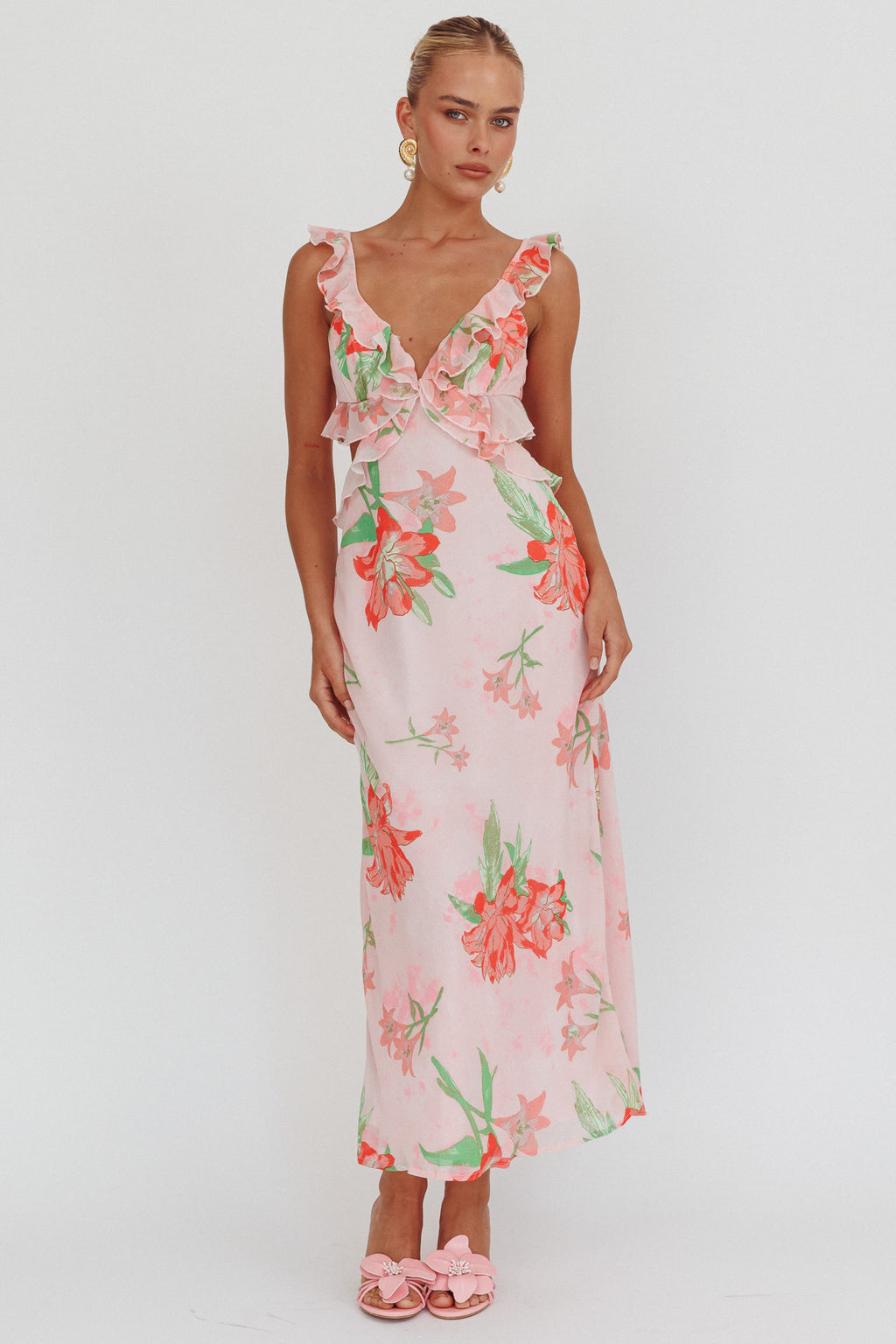 Second Chances Ruffle Trim Maxi Dress Lily Orange by Selfie Leslie Australia