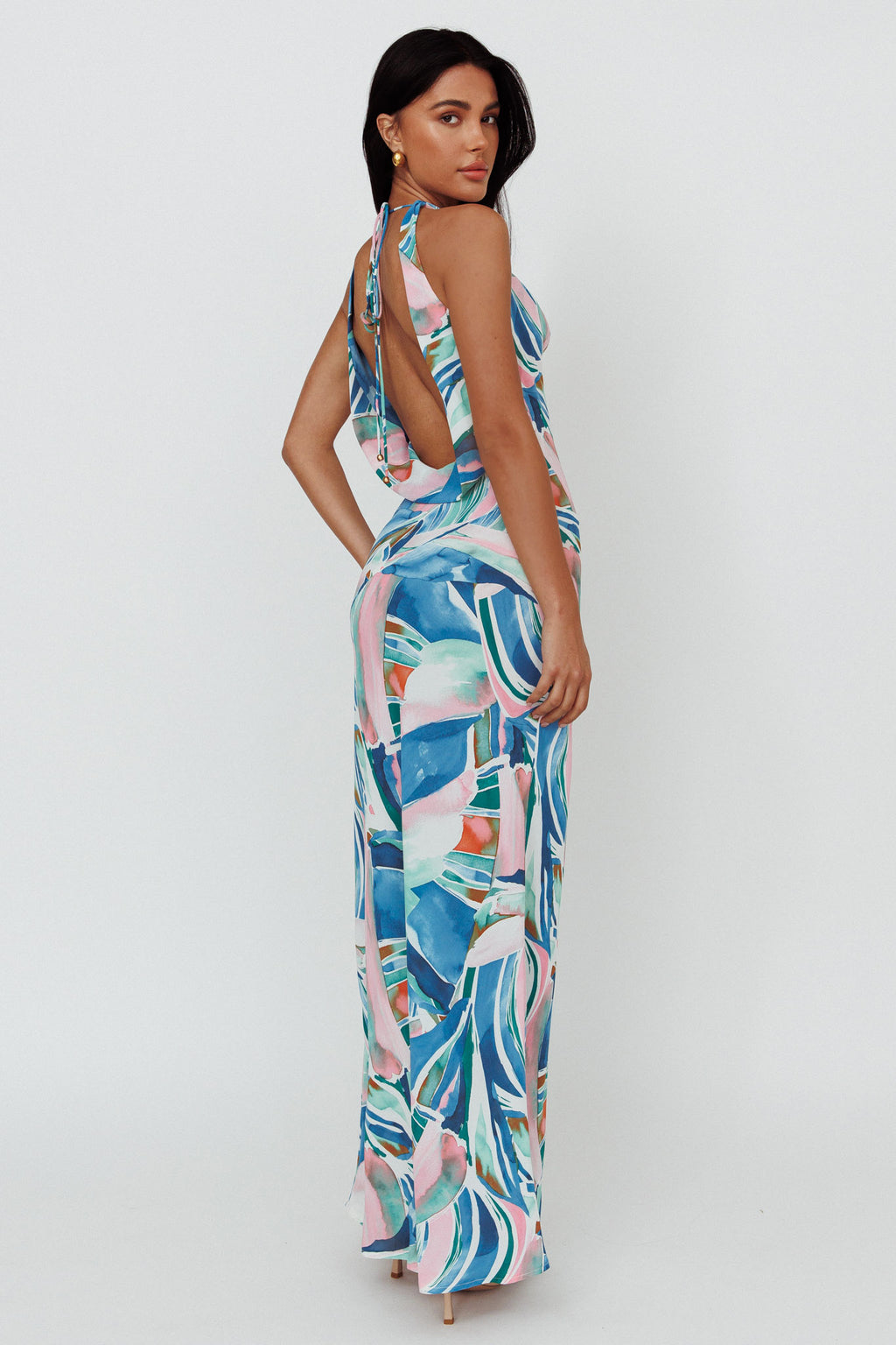 Cassiopeia Open Back Maxi Dress Abstract Blue by Selfie Leslie Australia